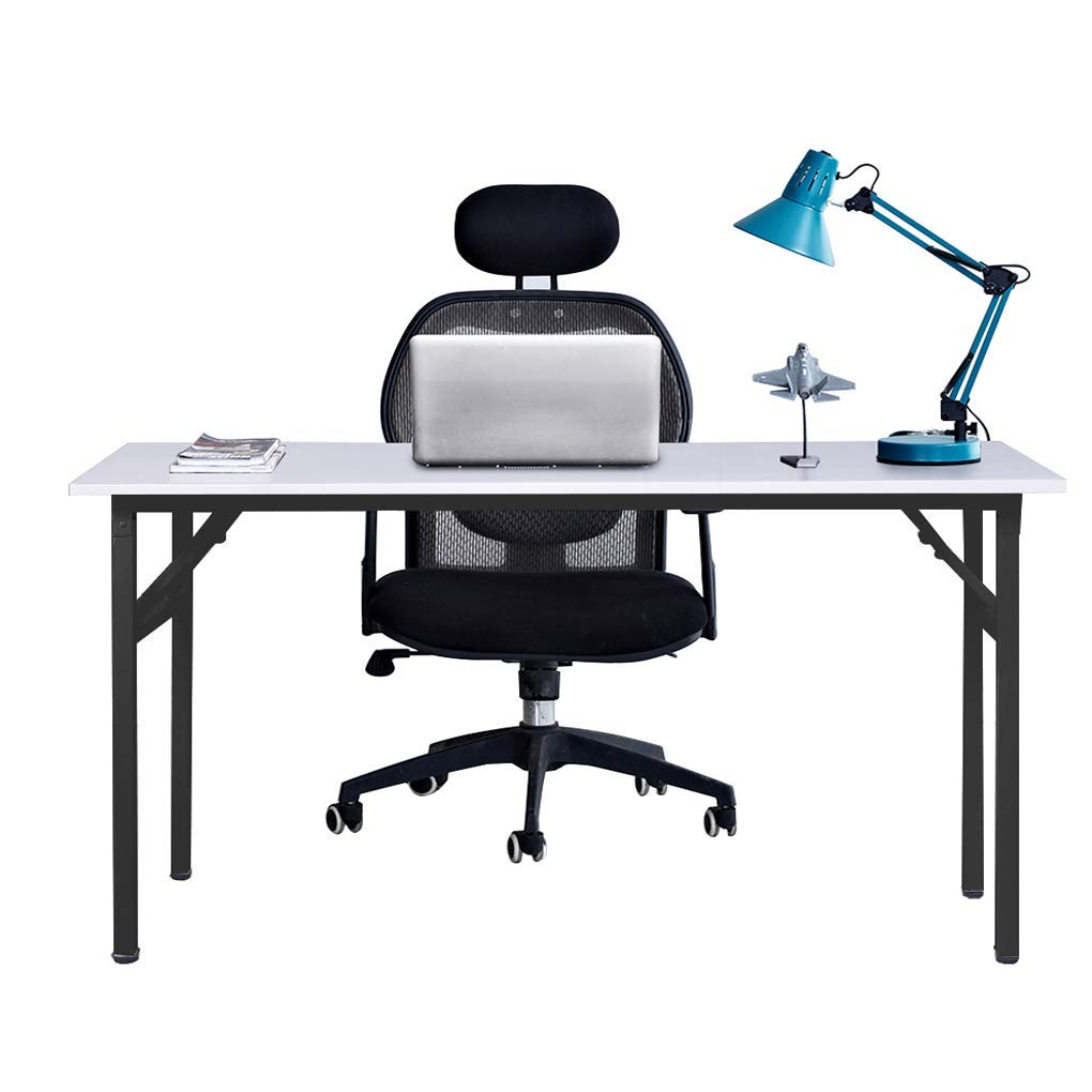 Need Folding Desk, 54 inch Large Computer Desk for Home Office, No Install Needed Study Student Writing Table Desk Workstation, Teak Black