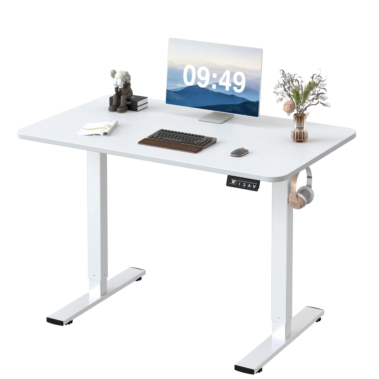 Furmax 55 x 24 Inches Electric Height Adjustable Standing Desk Large Sit Stand Up Desk Home Office Computer Desk Memory Preset with T-Shaped Metal Bracket, Black