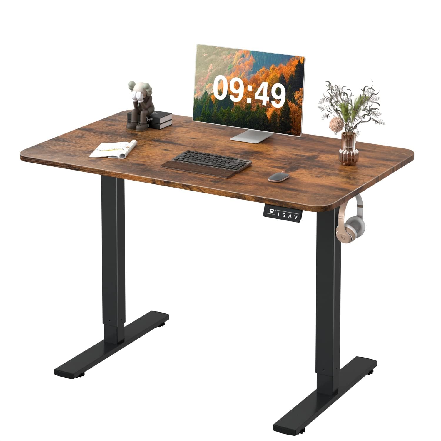 Furmax 55 x 24 Inches Electric Height Adjustable Standing Desk Large Sit Stand Up Desk Home Office Computer Desk Memory Preset with T-Shaped Metal Bracket, Black