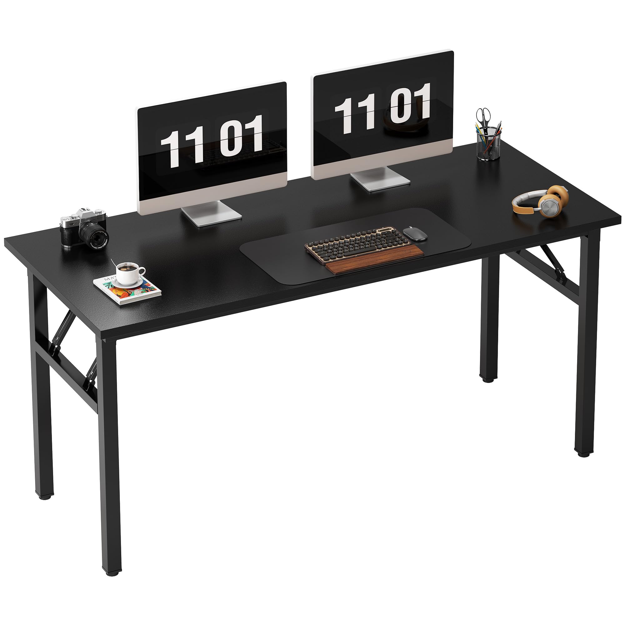 Need Folding Desk, 54 inch Large Computer Desk for Home Office, No Install Needed Study Student Writing Table Desk Workstation, Teak Black