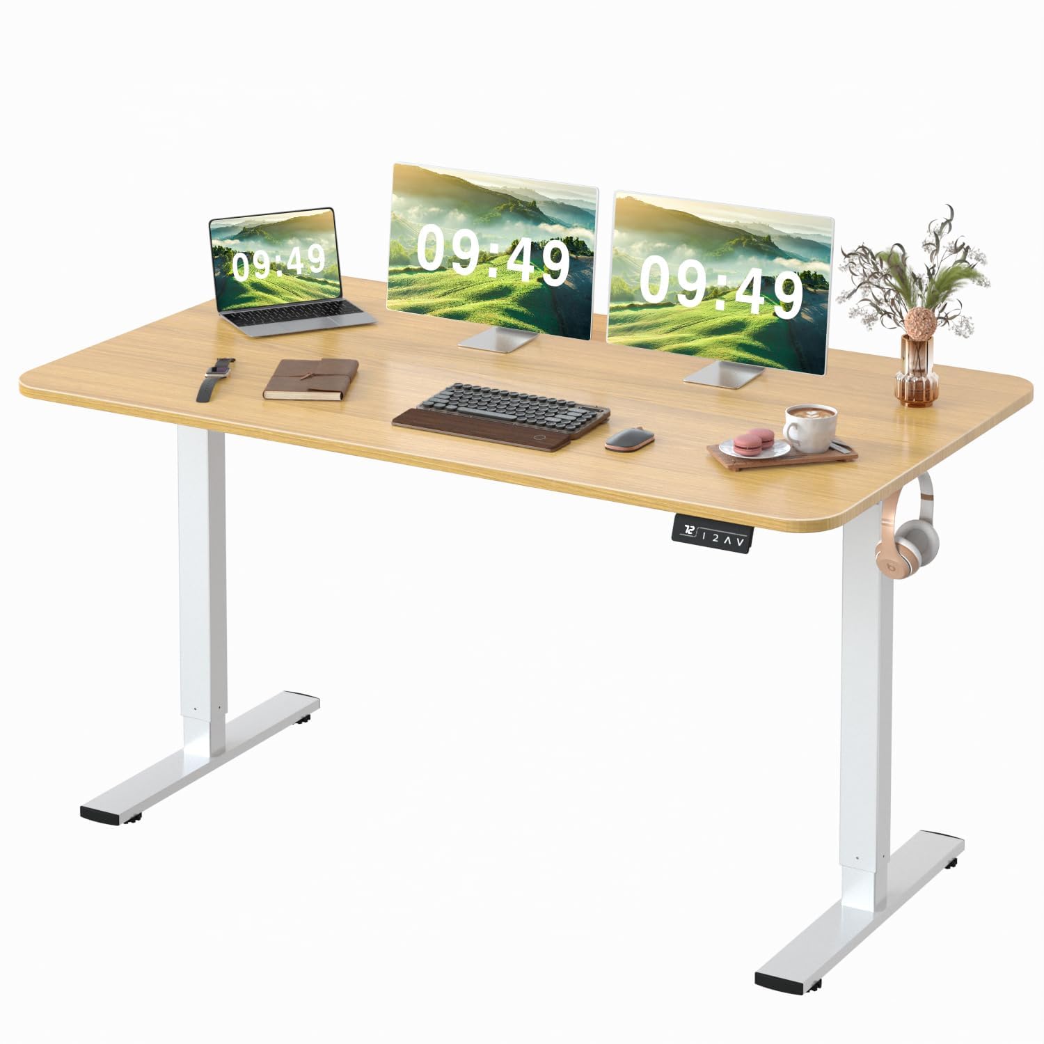 Furmax 55 x 24 Inches Electric Height Adjustable Standing Desk Large Sit Stand Up Desk Home Office Computer Desk Memory Preset with T-Shaped Metal Bracket, Black