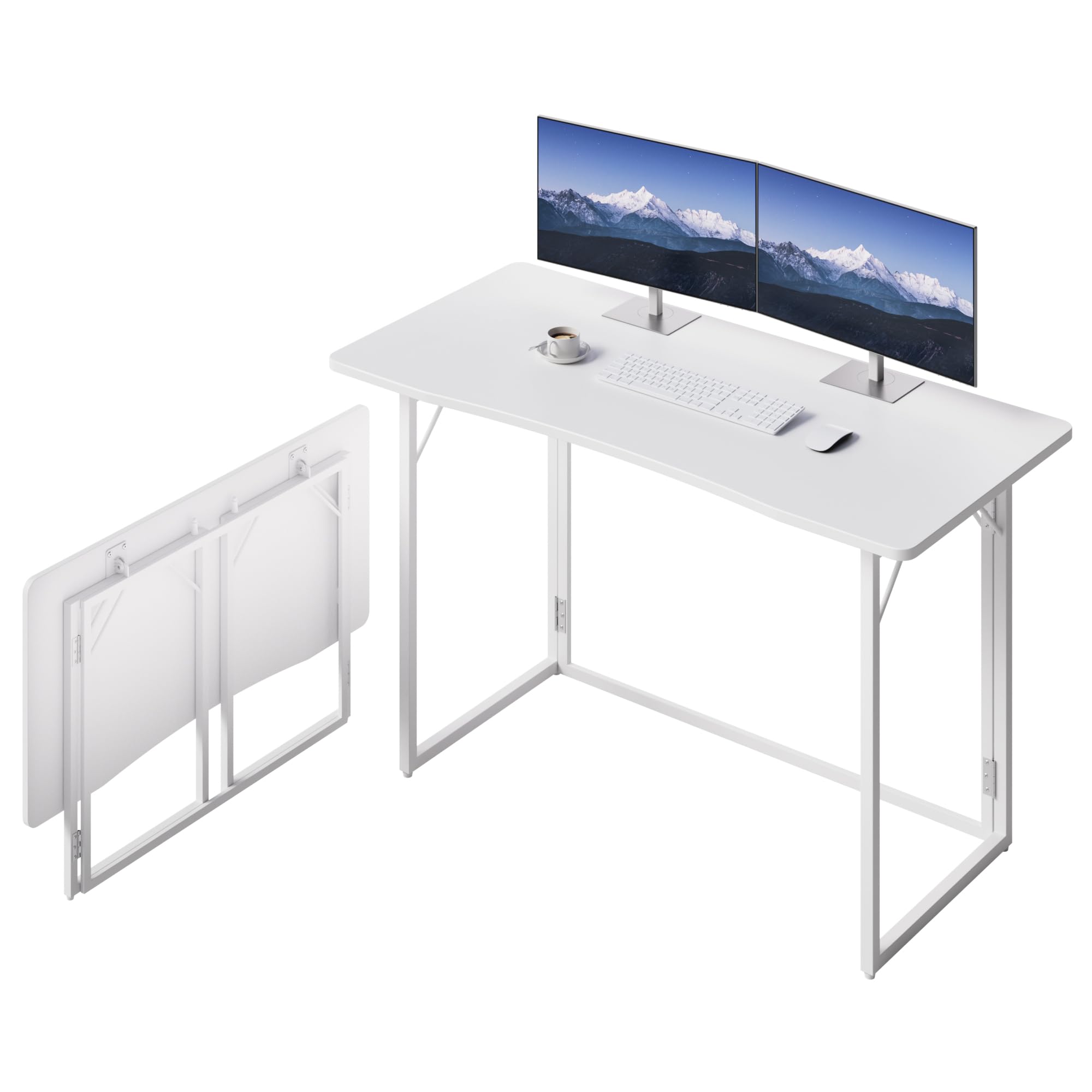 JOYMOOP 31.5" Folding Desk - Brown, No Assembly Small Foldable Desk for Home, Office, Wooden Top Folding Computer Desk for Working, Writing, Studying