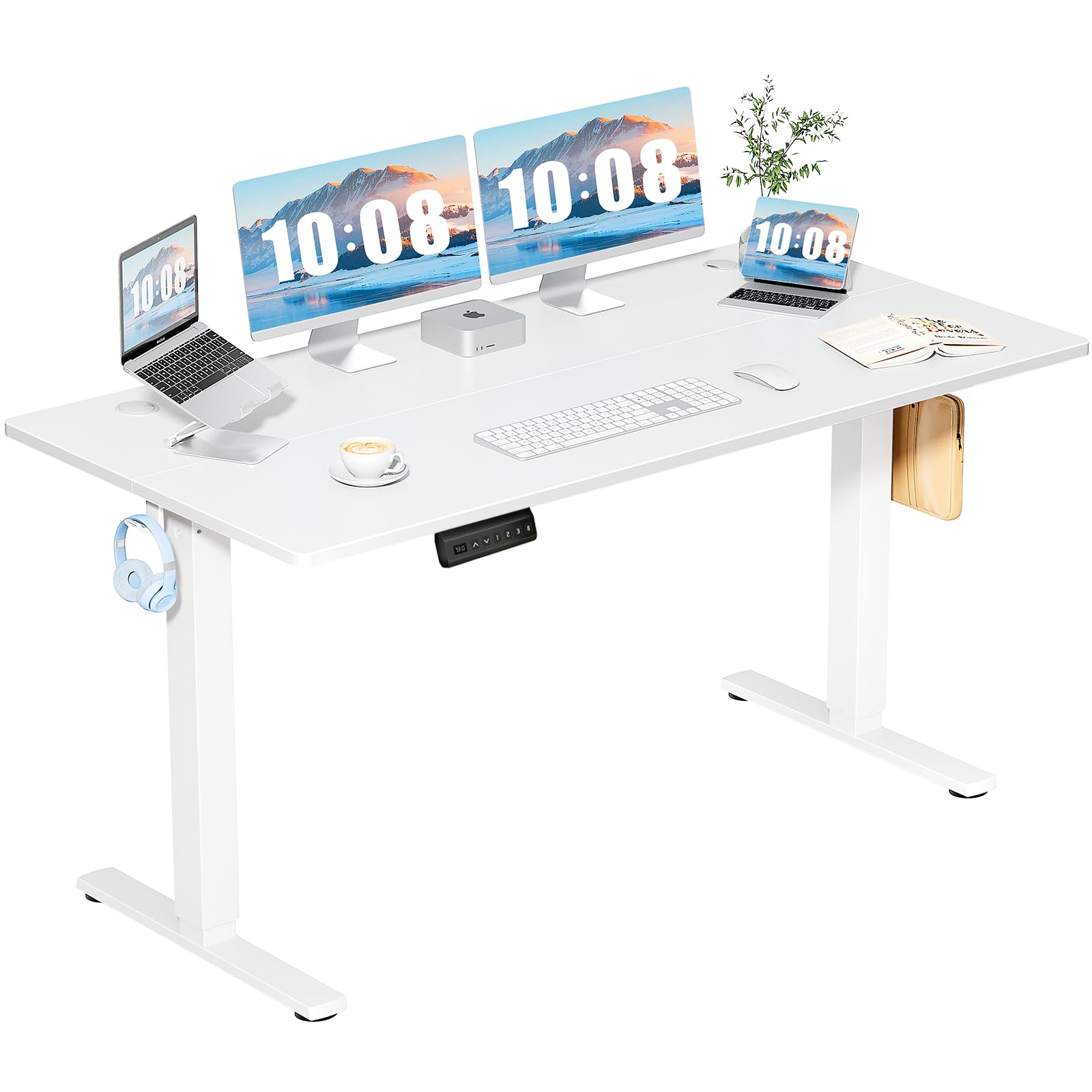 DUMOS 63 Inch Electric Standing Desk Height Adjustable, Sit to Stand Computer Workstations Large Work PC Table Home Office Writing Gaming Desks with Memory Presets for Walking Pad, Bedroom, Rustic