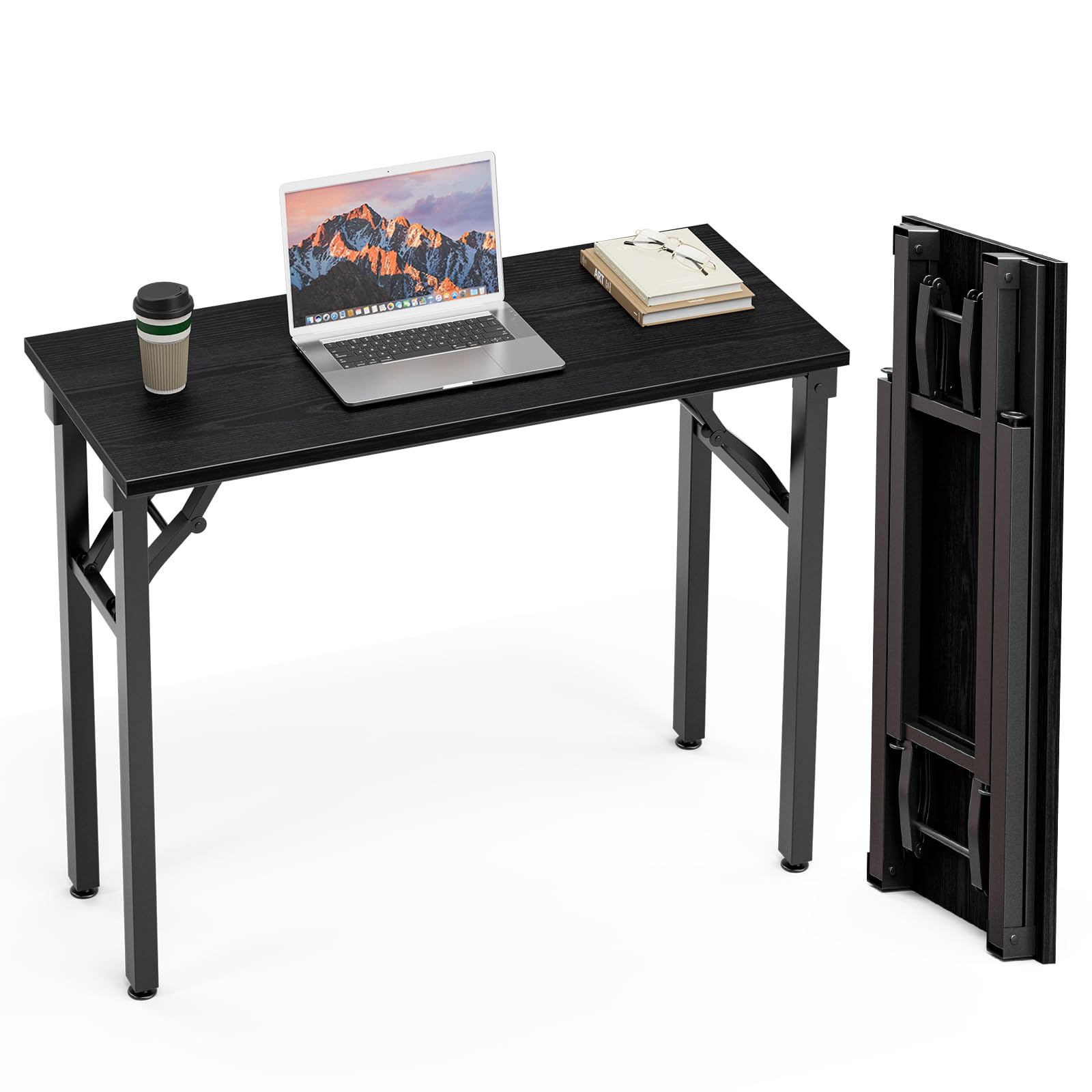 TEMI Small Computer Desk Folding Table - 35.8" Foldable Office Desk, No Assembly, Perfect for Small Spaces in Bedroom, Dorm, or Apartment, Portable Mini Desk or Study Table with Compact Design, Brown