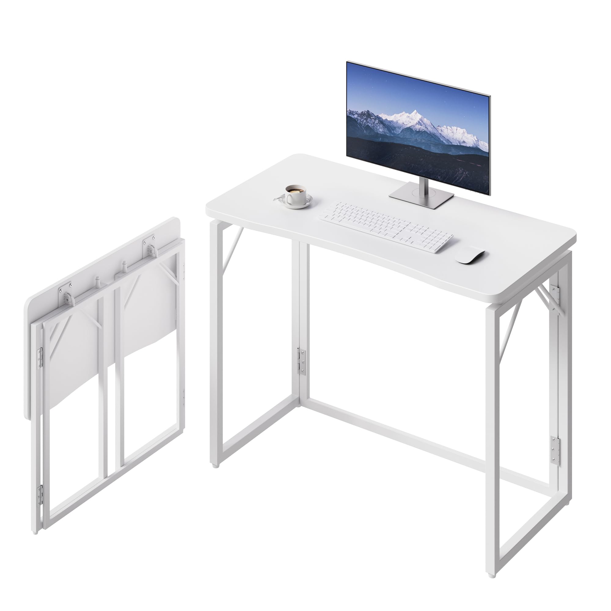 JOYMOOP 31.5" Folding Desk - Brown, No Assembly Small Foldable Desk for Home, Office, Wooden Top Folding Computer Desk for Working, Writing, Studying