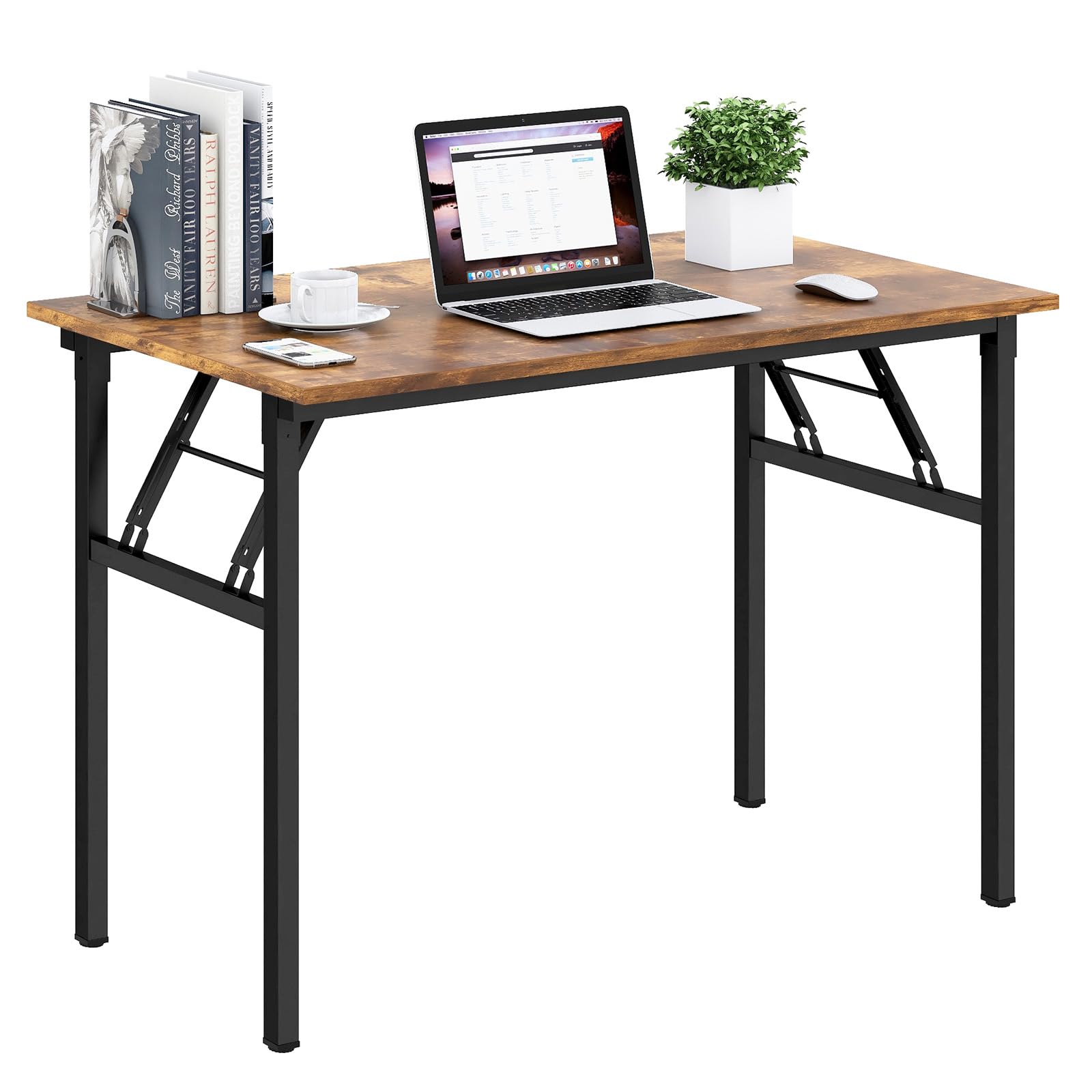 Need Office Computer Desk - 47.2L Sturdy and Heavy Duty Folding Laptop Table,Writing Table/Home Office Desk/Sewing Table,No Assembly Required,Rustic Brown AC5FB(120 * 60)