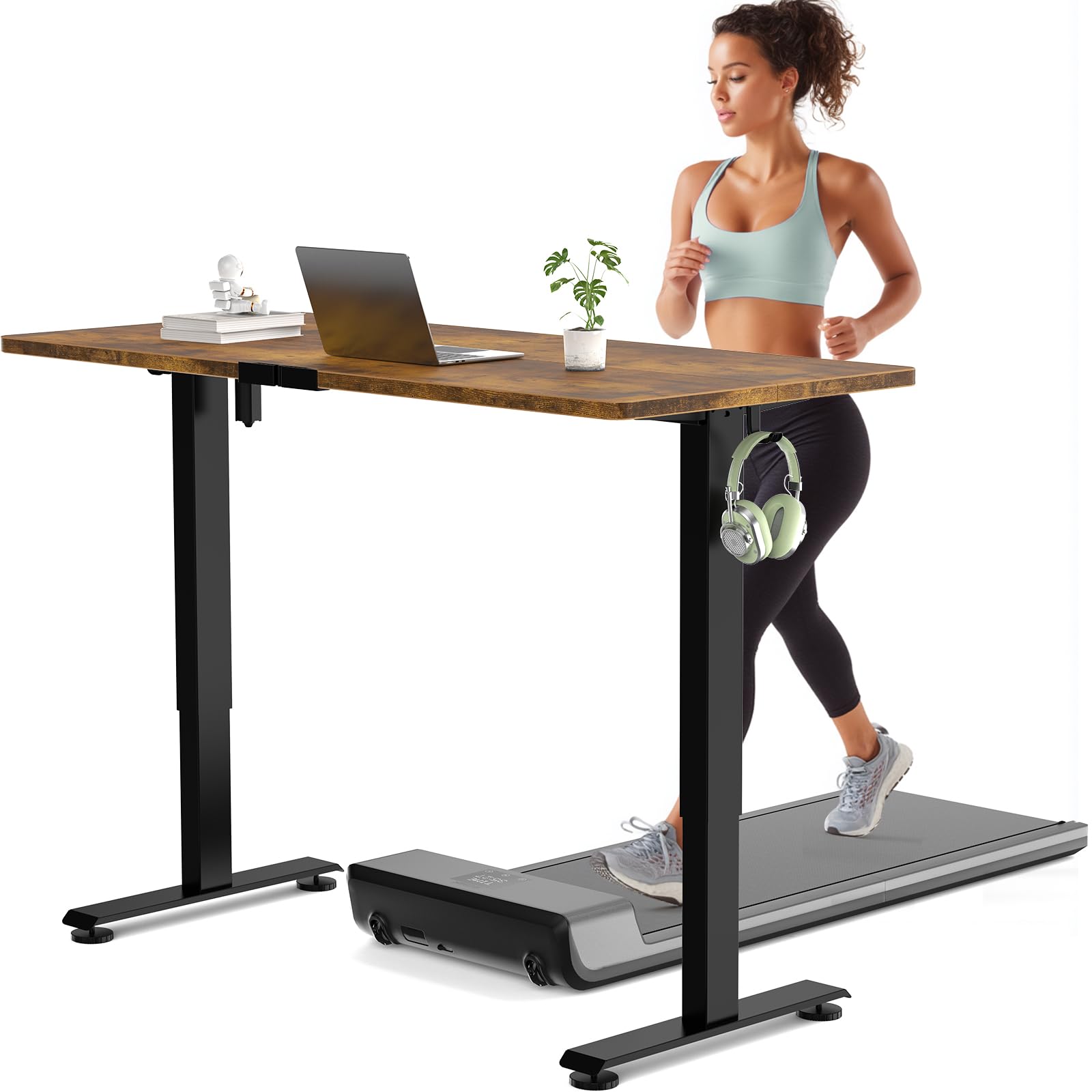 Veken 63x27.6 Inch Large Electric Standing Desk, Heights Adjustable,Sit to Stand Up, Work Home Office Computer Table for Walking Pad, Gifts for Dad, Wooden Desktop Desks, White