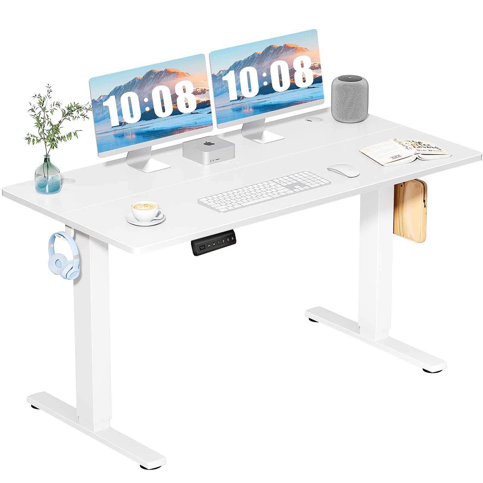 DUMOS 63 Inch Electric Standing Desk Height Adjustable, Sit to Stand Computer Workstations Large Work PC Table Home Office Writing Gaming Desks with Memory Presets for Walking Pad, Bedroom, Rustic