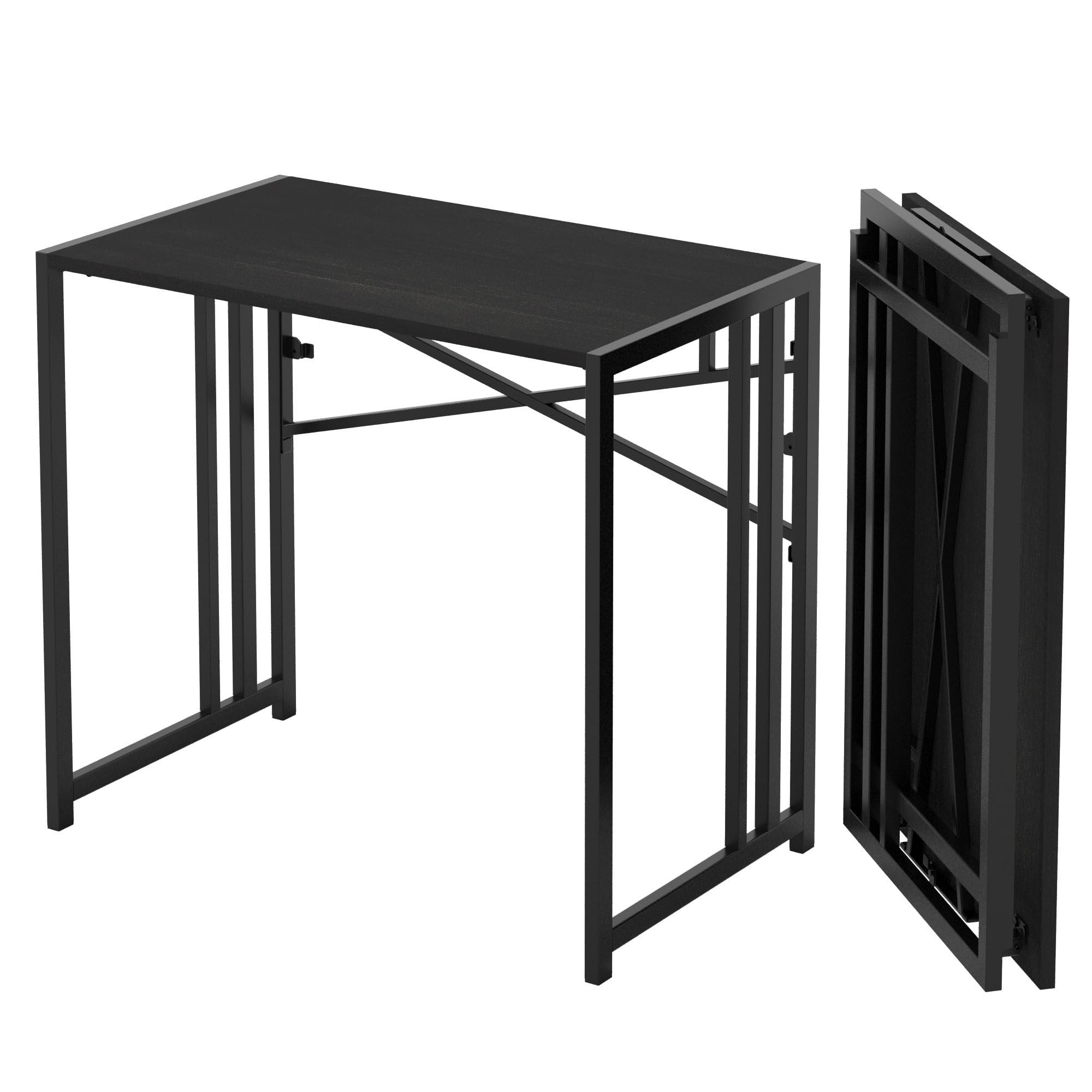 Lutown Teen Folding Computer Desk - 32 inch, Writing & Gaming, Small Space Office Desk, Black, No Assembly Required