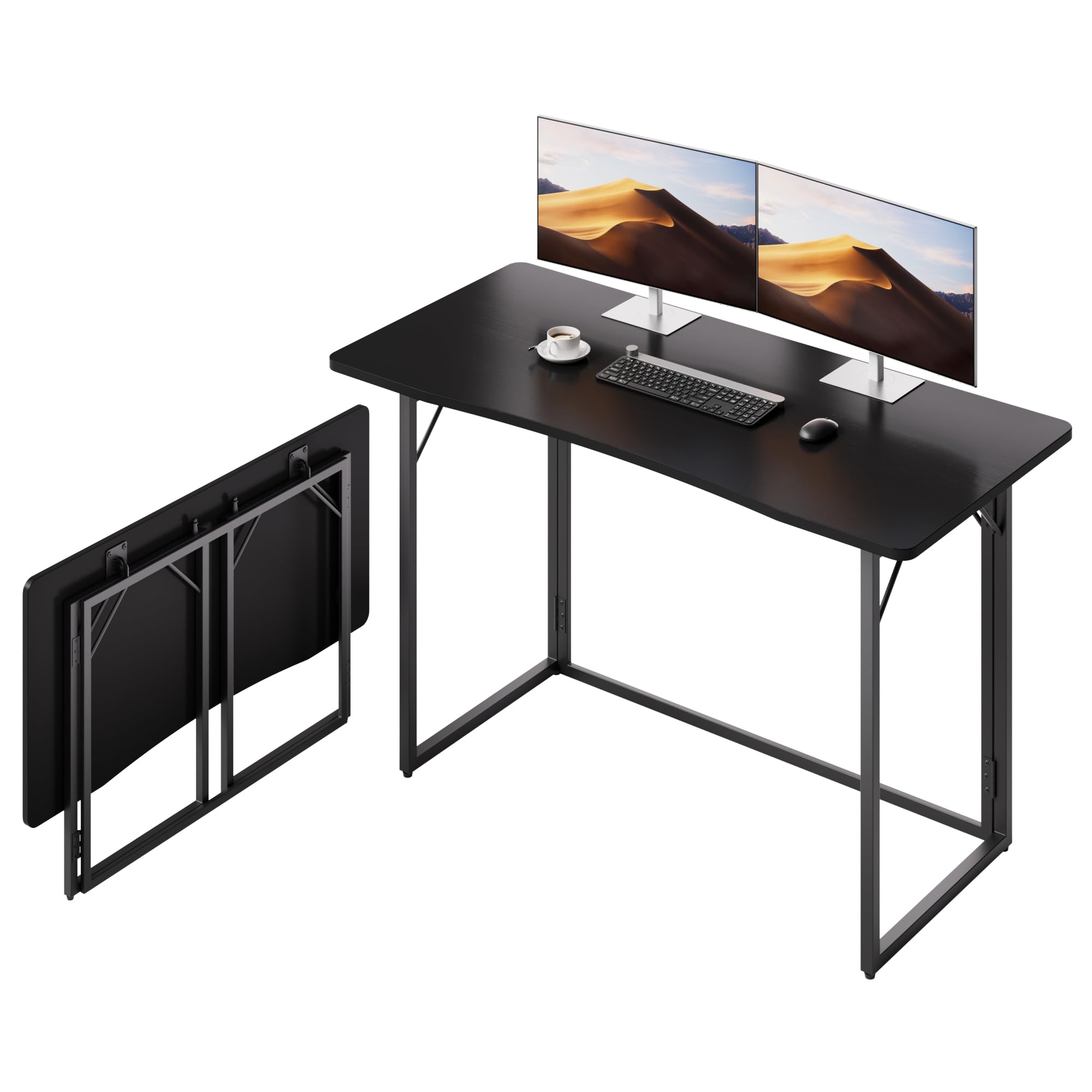 JOYMOOP 31.5" Folding Desk - Brown, No Assembly Small Foldable Desk for Home, Office, Wooden Top Folding Computer Desk for Working, Writing, Studying