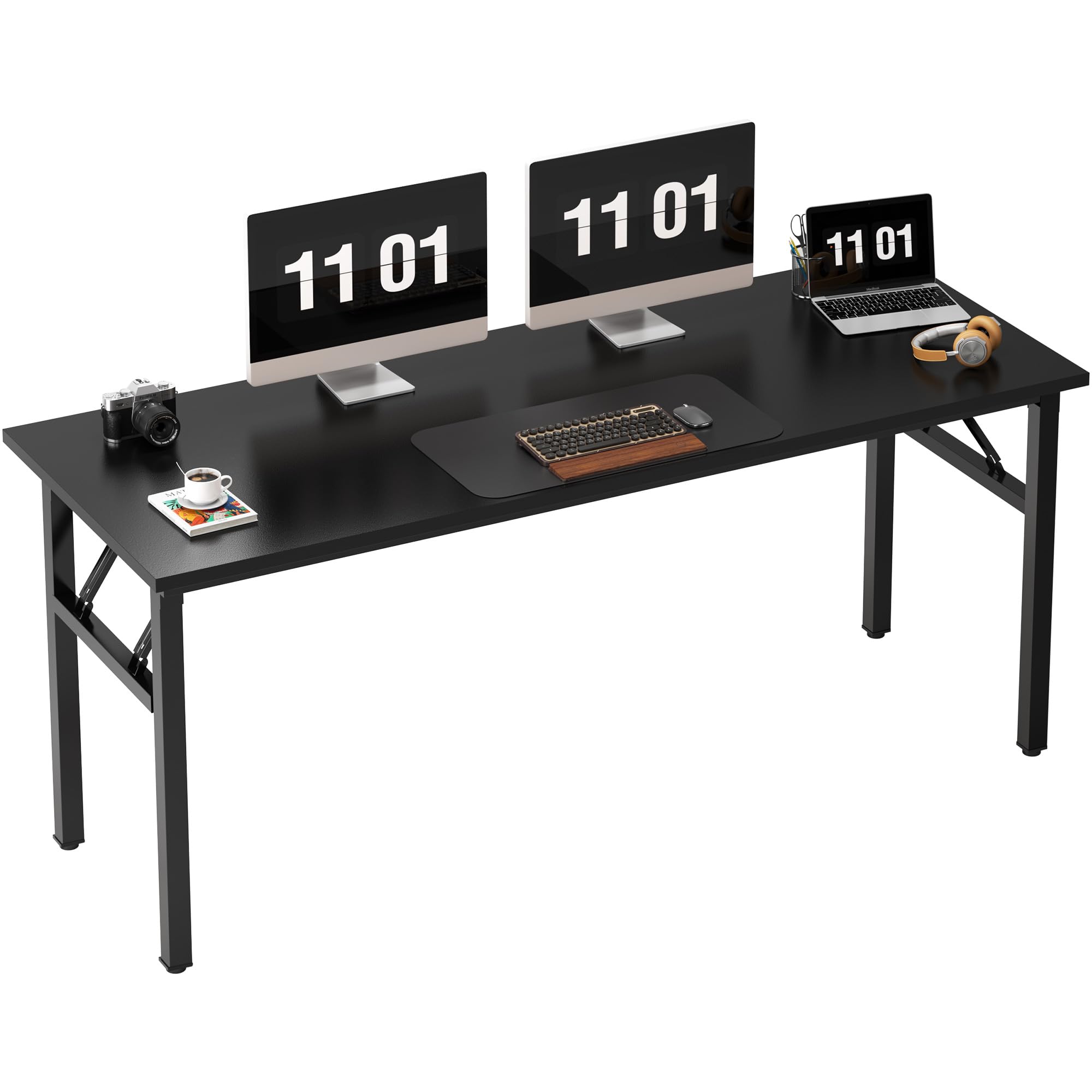 Need Folding Desk, 54 inch Large Computer Desk for Home Office, No Install Needed Study Student Writing Table Desk Workstation, Teak Black