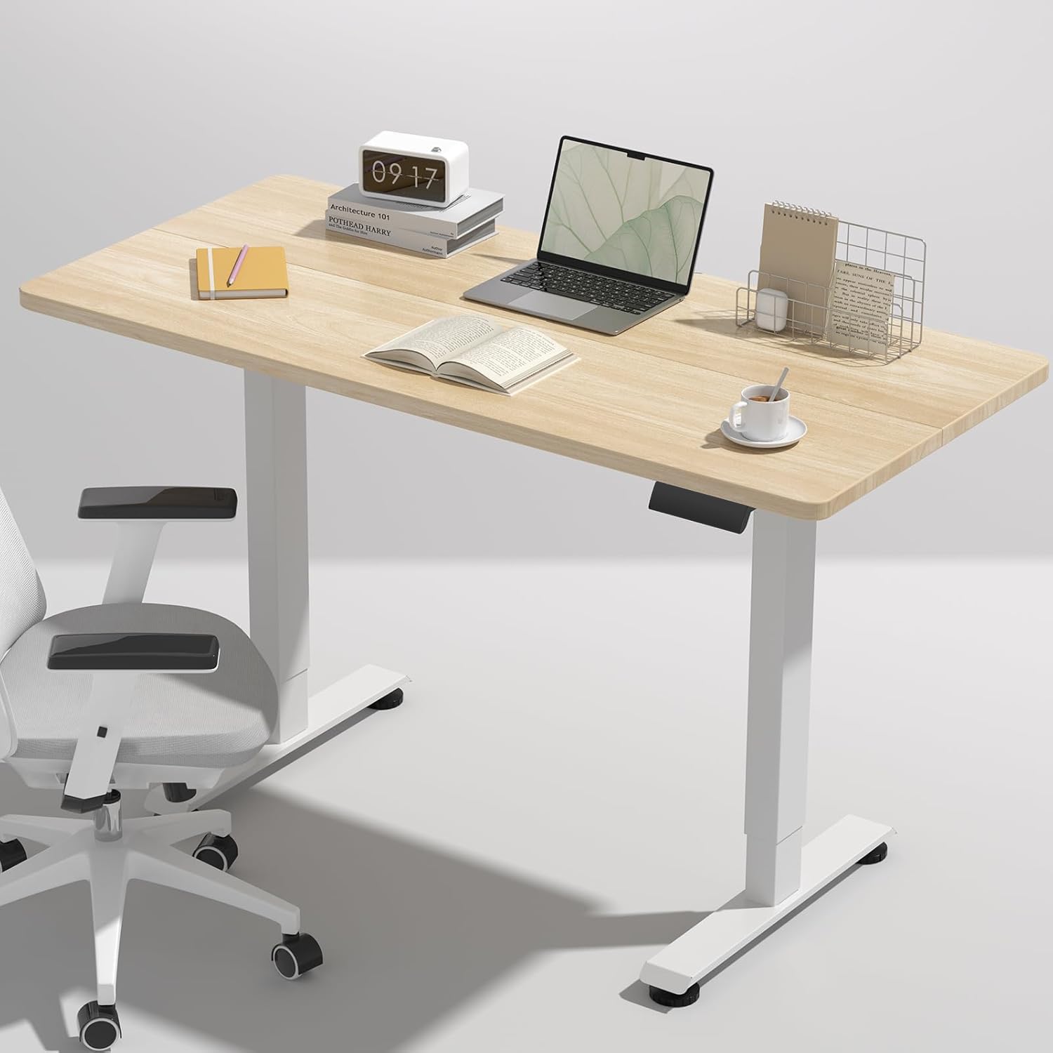 Veken 63x27.6 Inch Large Electric Standing Desk, Heights Adjustable,Sit to Stand Up, Work Home Office Computer Table for Walking Pad, Gifts for Dad, Wooden Desktop Desks, White