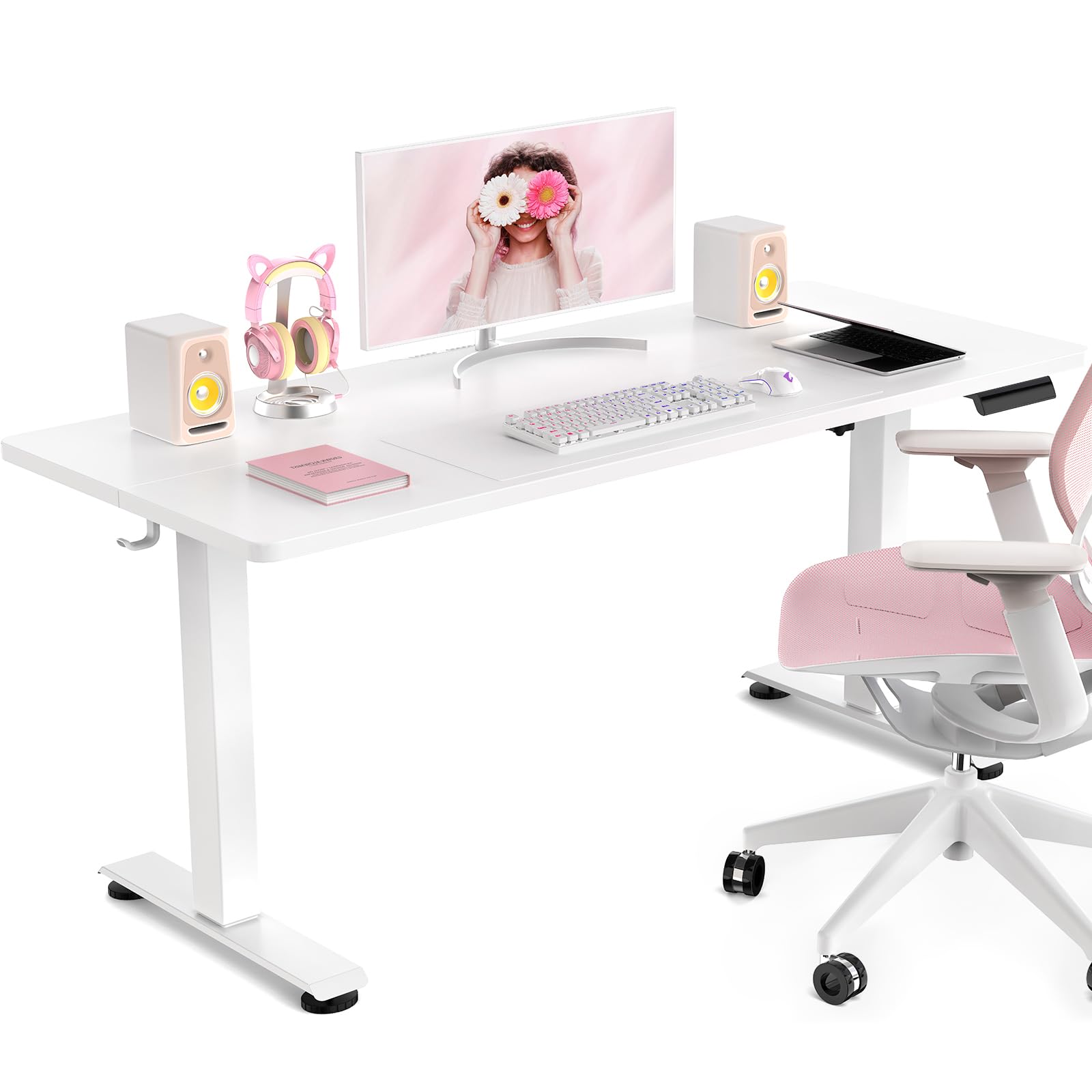 Veken 47.2" Standing Desk, Adjustable Height Office Desk with Wood Desktop, Computer Table for Home Work, Study and Gaming, Small Spaces, Modern Furniture, Black
