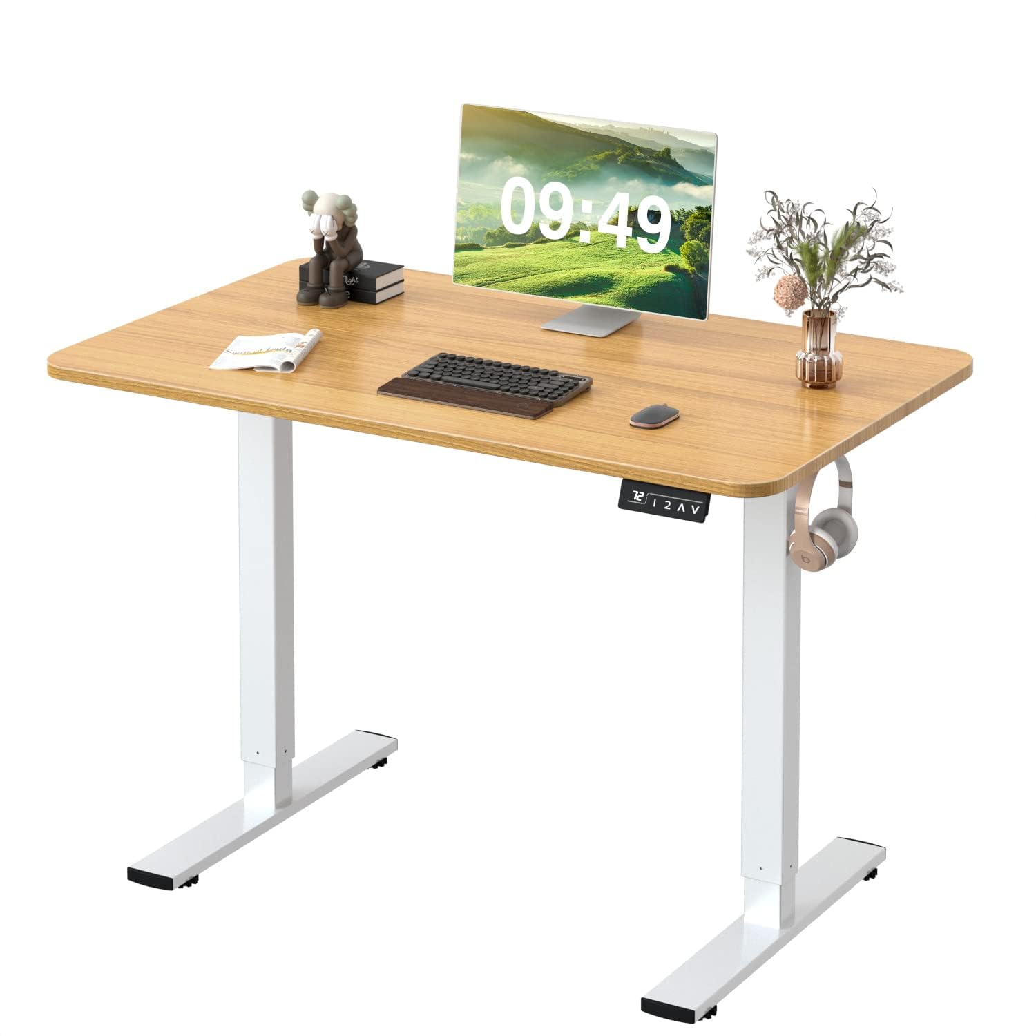 Furmax 55 x 24 Inches Electric Height Adjustable Standing Desk Large Sit Stand Up Desk Home Office Computer Desk Memory Preset with T-Shaped Metal Bracket, Black