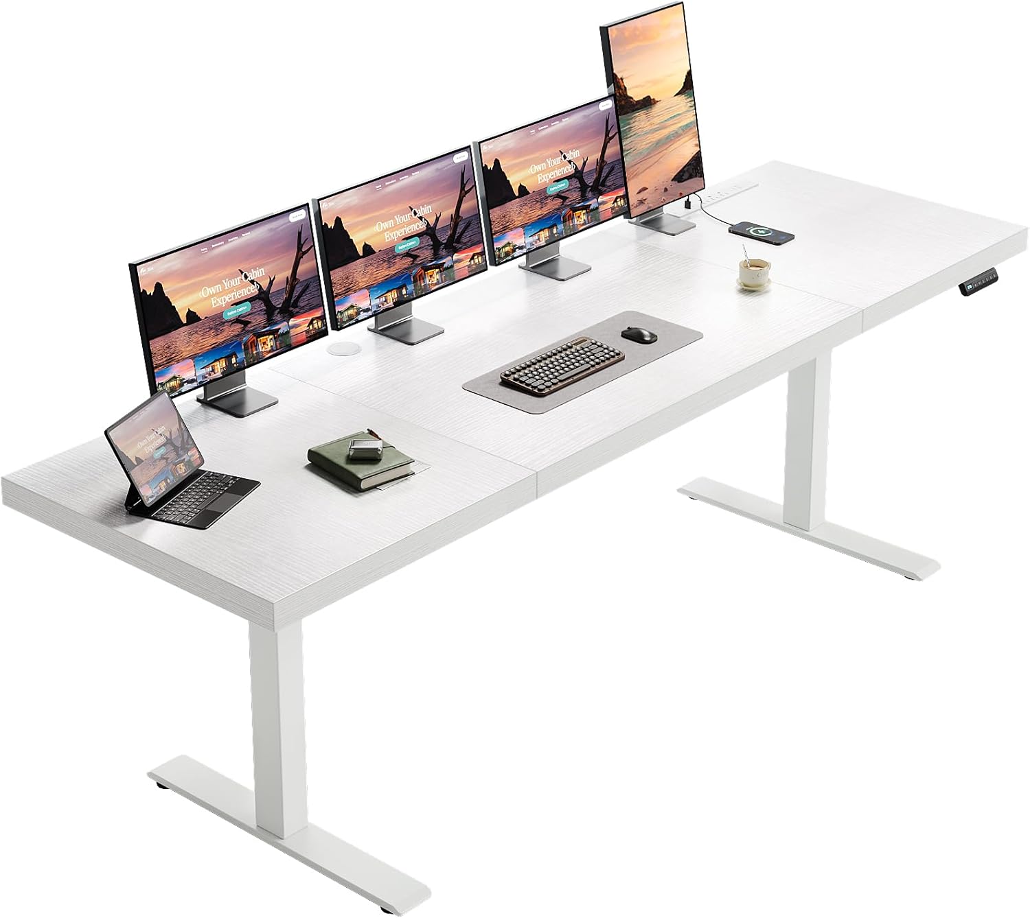 OffiGo 71 Inch Executive Electric Standing Desk, Height Adjustable Desk with Power Outlet & 1.38" Thick 3-Piece Desktop, Sit Stand Computer Desk for Home, Office, Conference Room, Rustic Brown