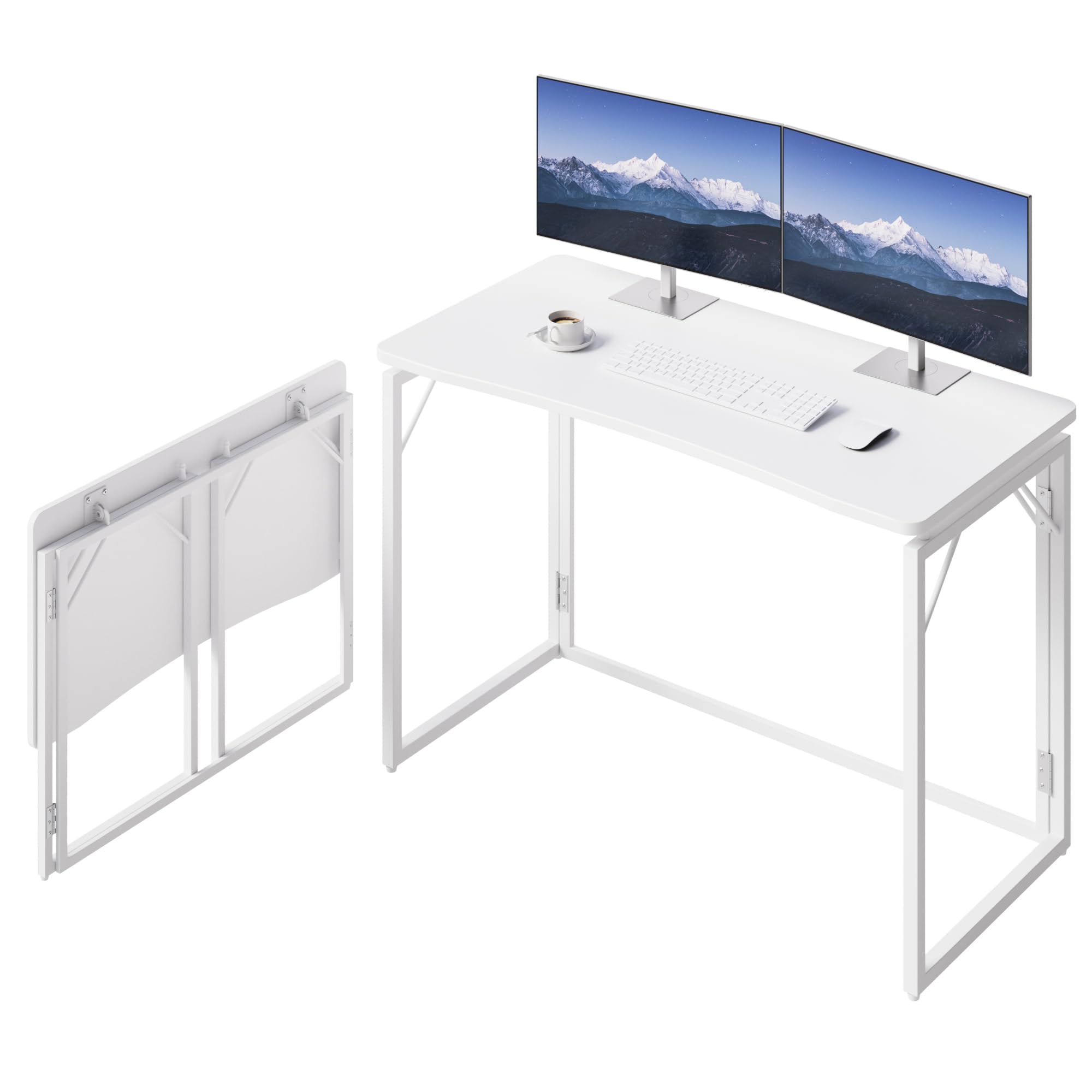 JOYMOOP 31.5" Folding Desk - Brown, No Assembly Small Foldable Desk for Home, Office, Wooden Top Folding Computer Desk for Working, Writing, Studying