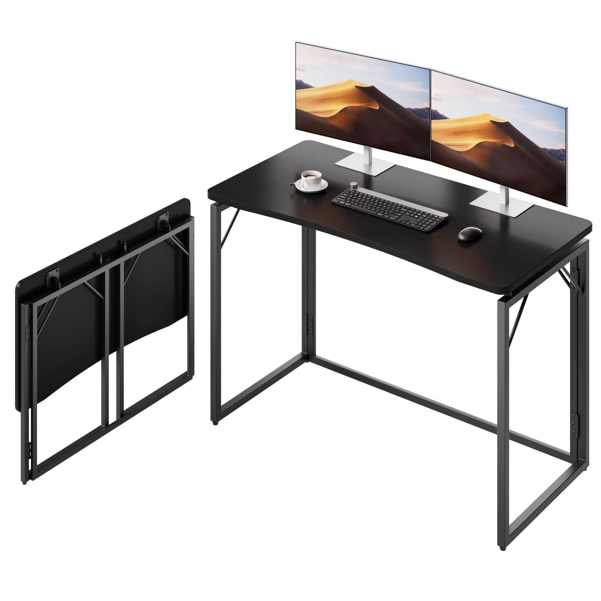JOYMOOP 31.5" Folding Desk - Brown, No Assembly Small Foldable Desk for Home, Office, Wooden Top Folding Computer Desk for Working, Writing, Studying