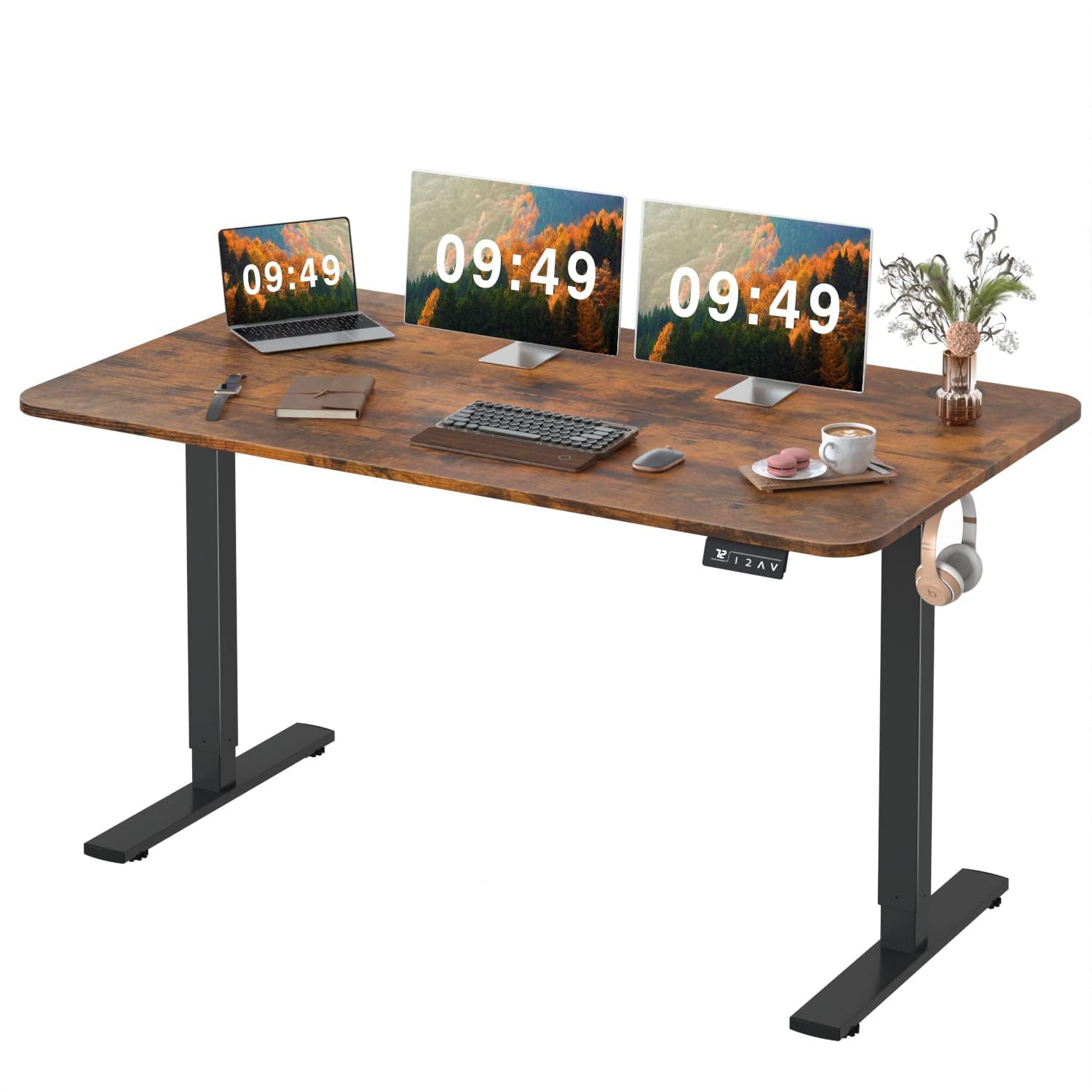 Furmax 55 x 24 Inches Electric Height Adjustable Standing Desk Large Sit Stand Up Desk Home Office Computer Desk Memory Preset with T-Shaped Metal Bracket, Black
