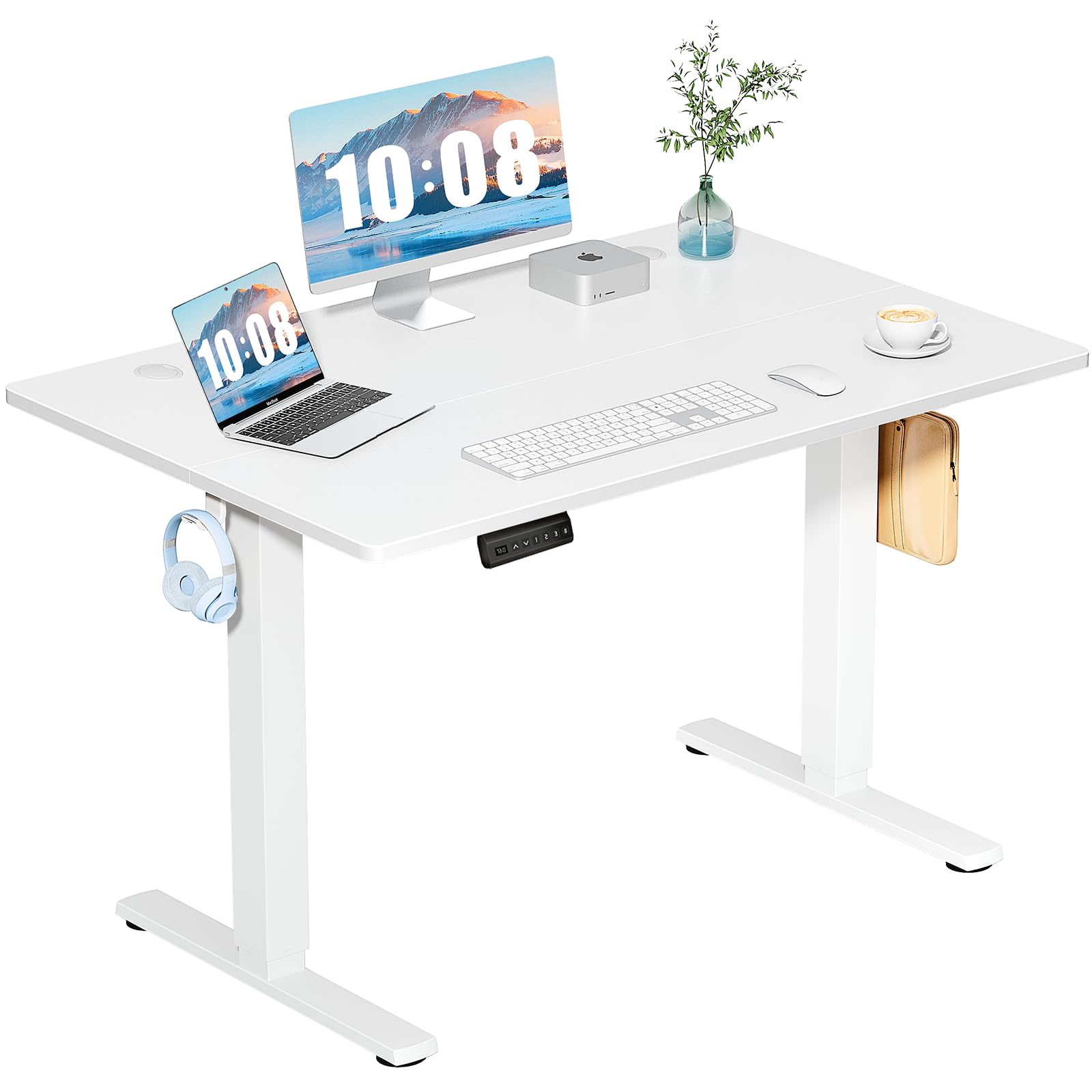 DUMOS 63 Inch Electric Standing Desk Height Adjustable, Sit to Stand Computer Workstations Large Work PC Table Home Office Writing Gaming Desks with Memory Presets for Walking Pad, Bedroom, Rustic