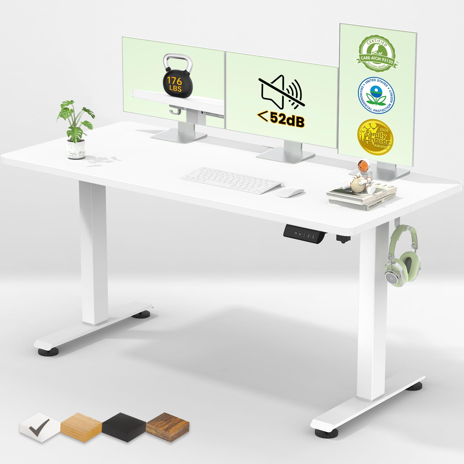 Veken 47.2" Standing Desk, Adjustable Height Office Desk with Wood Desktop, Computer Table for Home Work, Study and Gaming, Small Spaces, Modern Furniture, Black