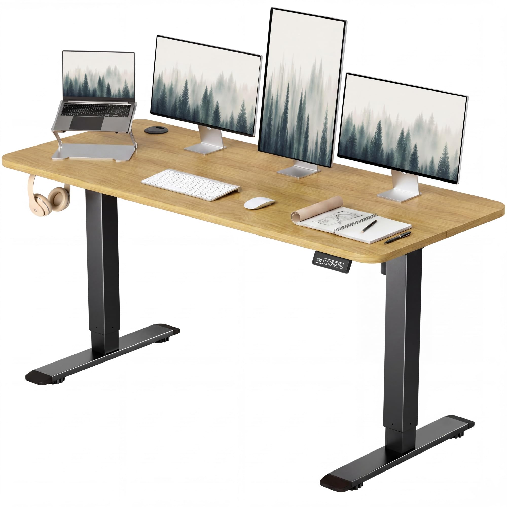 Furmax 55 x 24 Inches Electric Height Adjustable Standing Desk Large Sit Stand Up Desk Home Office Computer Desk Memory Preset with T-Shaped Metal Bracket, Black