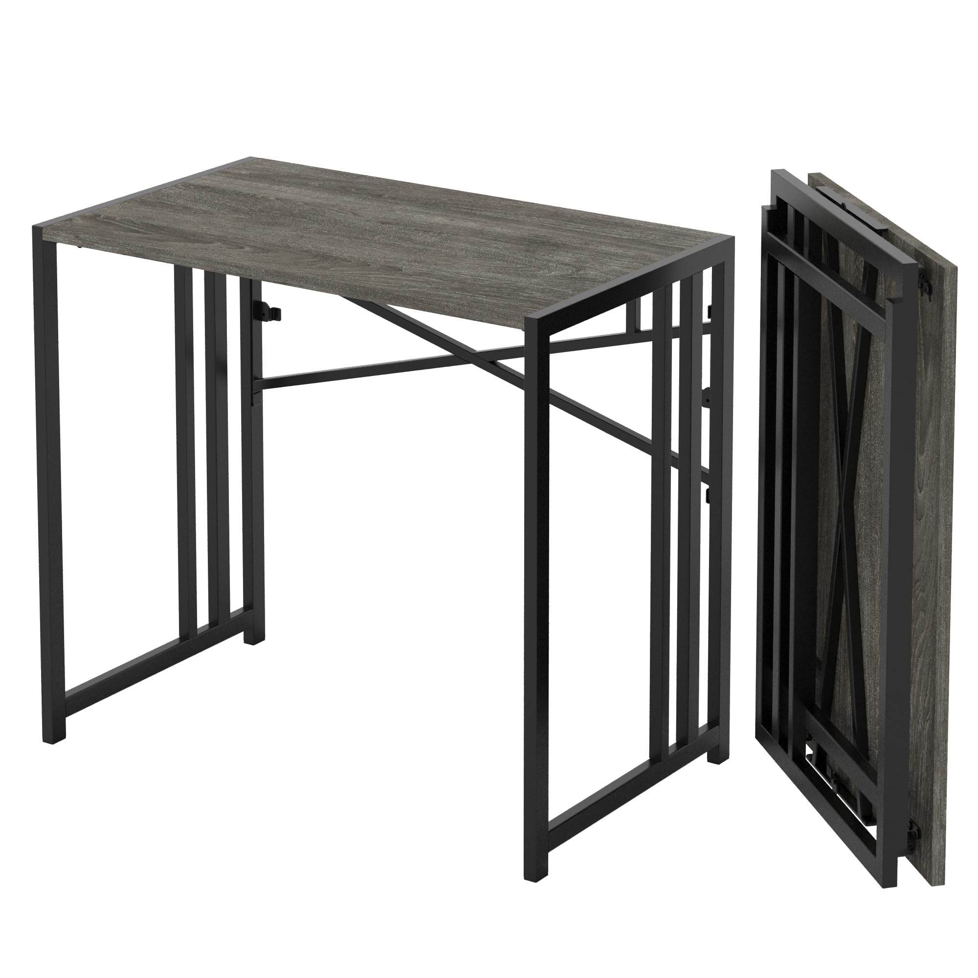 Lutown Teen Folding Computer Desk - 32 inch, Writing & Gaming, Small Space Office Desk, Black, No Assembly Required