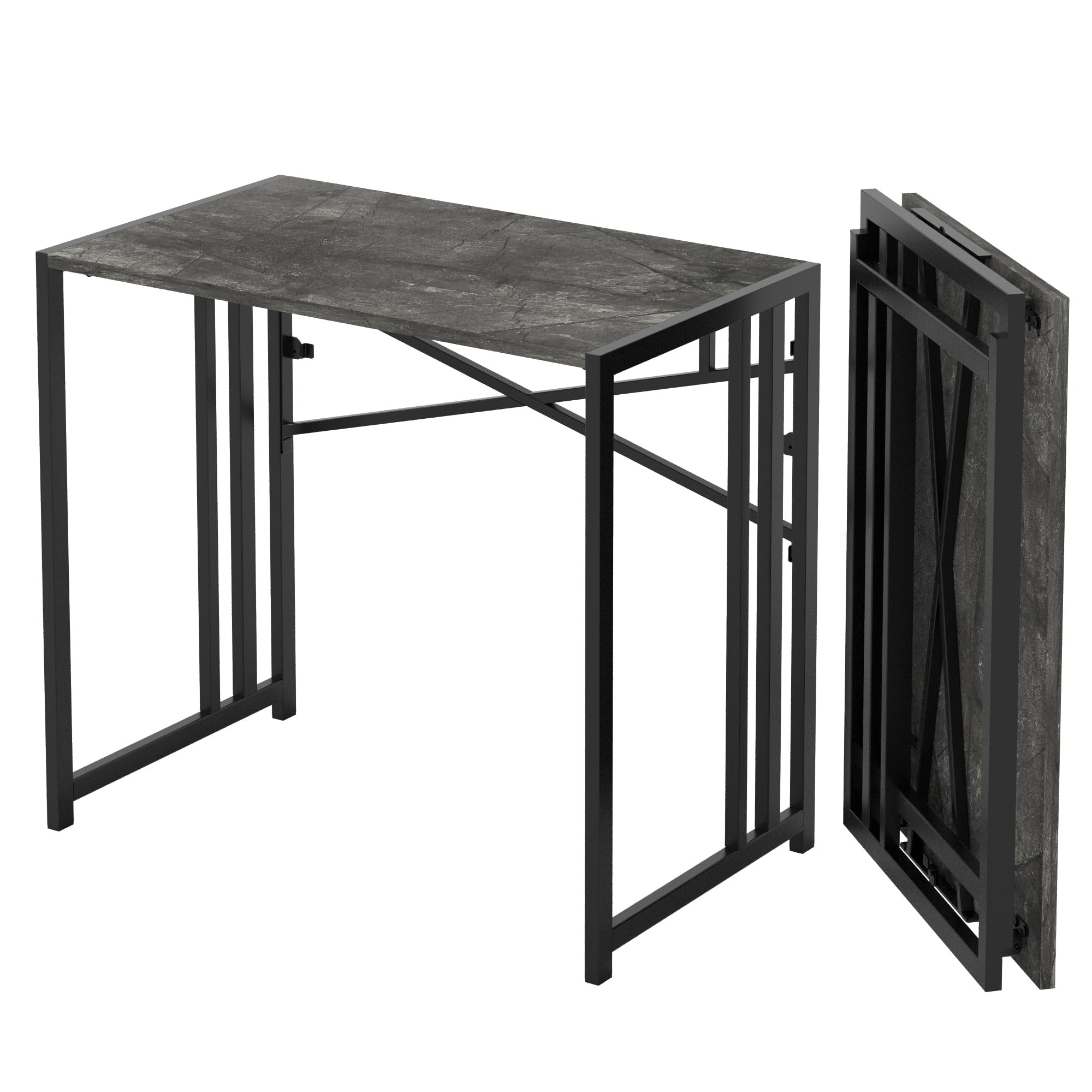 Lutown Teen Folding Computer Desk - 32 inch, Writing & Gaming, Small Space Office Desk, Black, No Assembly Required