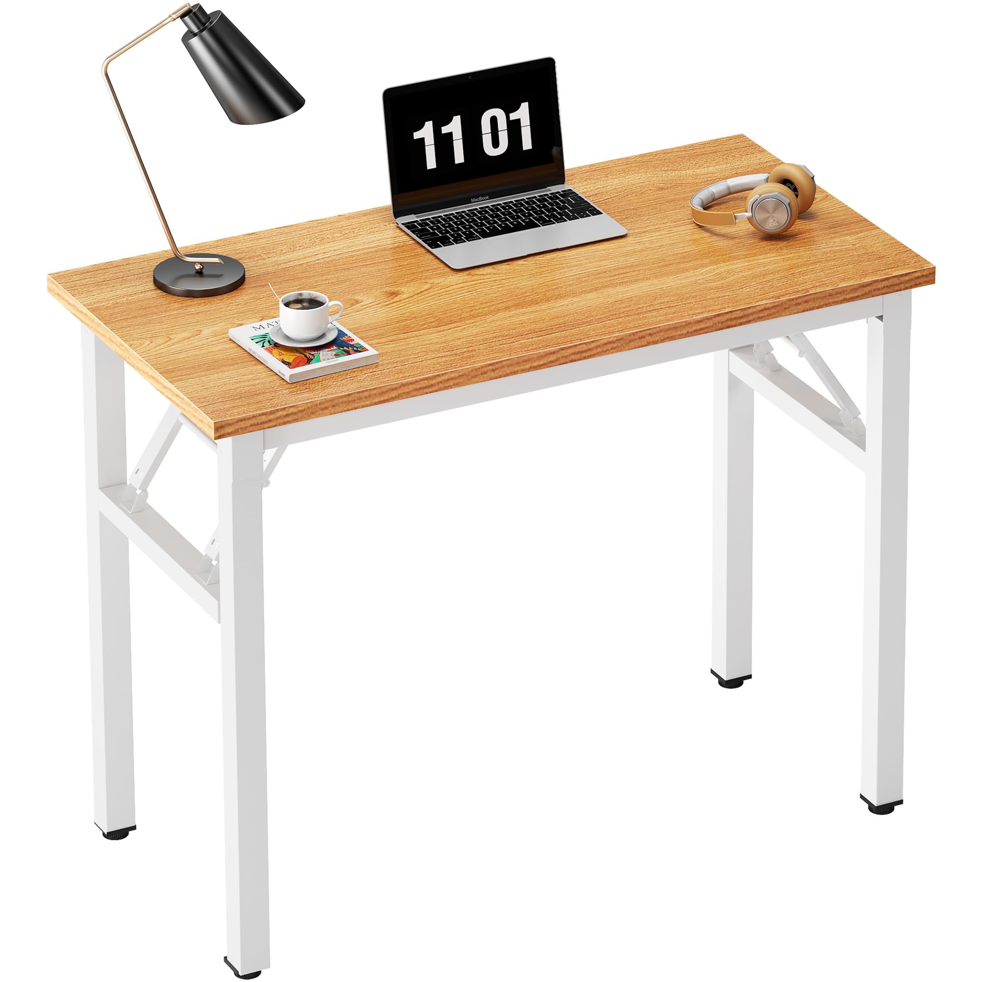 Need Folding Desk, 54 inch Large Computer Desk for Home Office, No Install Needed Study Student Writing Table Desk Workstation, Teak Black