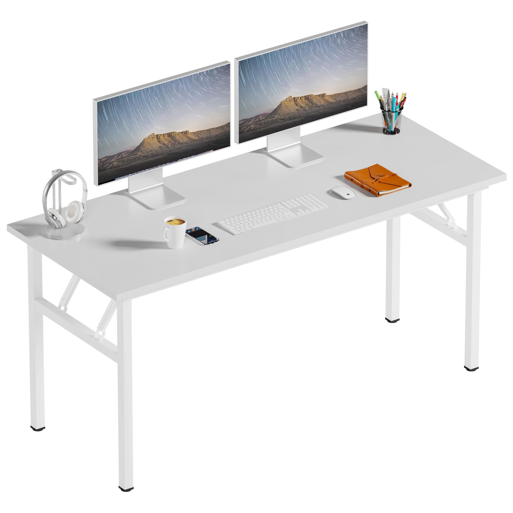 Need Folding Desk, 54 inch Large Computer Desk for Home Office, No Install Needed Study Student Writing Table Desk Workstation, Teak Black