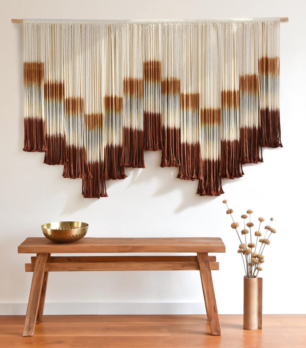 Flber Macrame Wall Hanging Boho Wall Art Beads Tassels Modern for Living Room Bedroom Large Geometric Wall Decor 57" W x 39" L