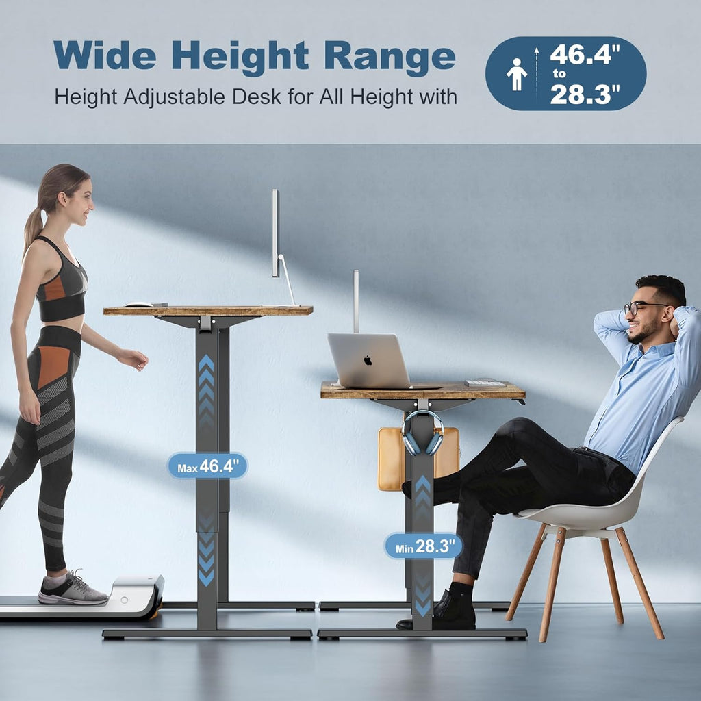 DUMOS 63 Inch Electric Standing Desk Height Adjustable, Sit to Stand Computer Workstations Large Work PC Table Home Office Writing Gaming Desks with Memory Presets for Walking Pad, Bedroom, Rustic