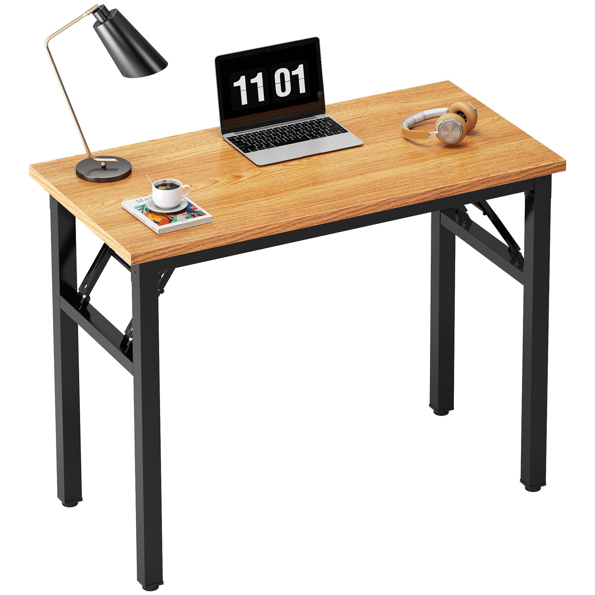 Need Folding Desk, 54 inch Large Computer Desk for Home Office, No Install Needed Study Student Writing Table Desk Workstation, Teak Black