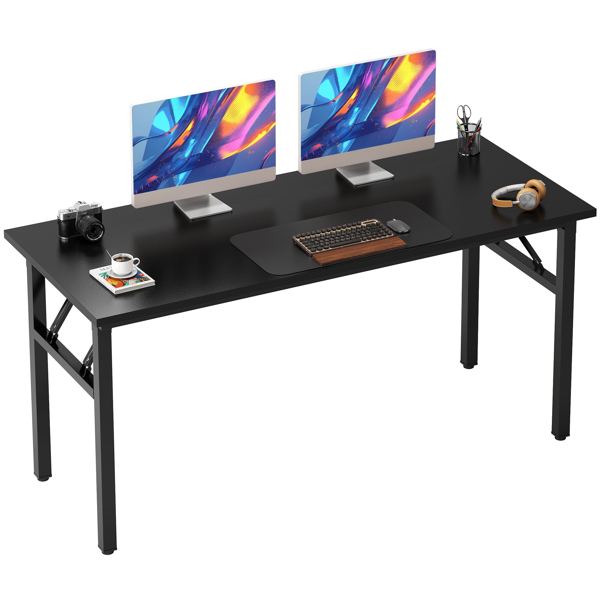 Need Folding Desk, 54 inch Large Computer Desk for Home Office, No Install Needed Study Student Writing Table Desk Workstation, Teak Black