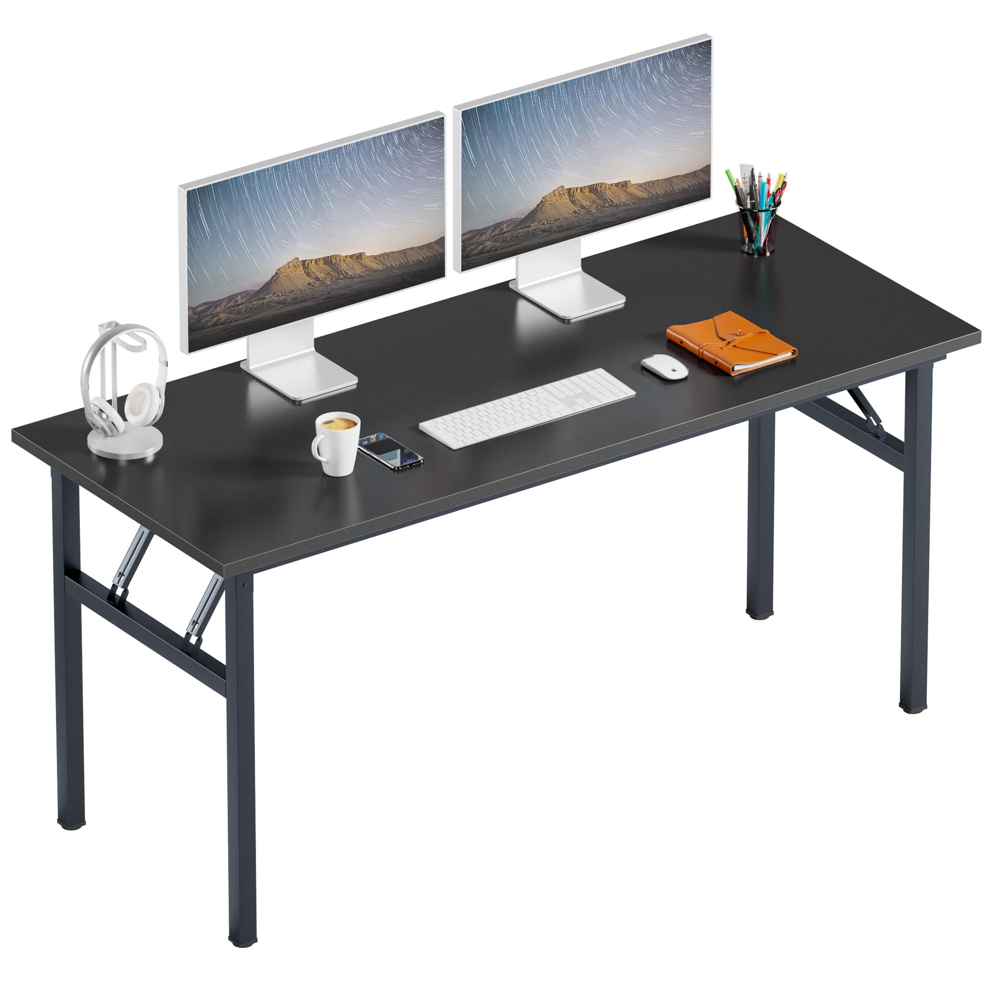 Need Folding Desk, 54 inch Large Computer Desk for Home Office, No Install Needed Study Student Writing Table Desk Workstation, Teak Black