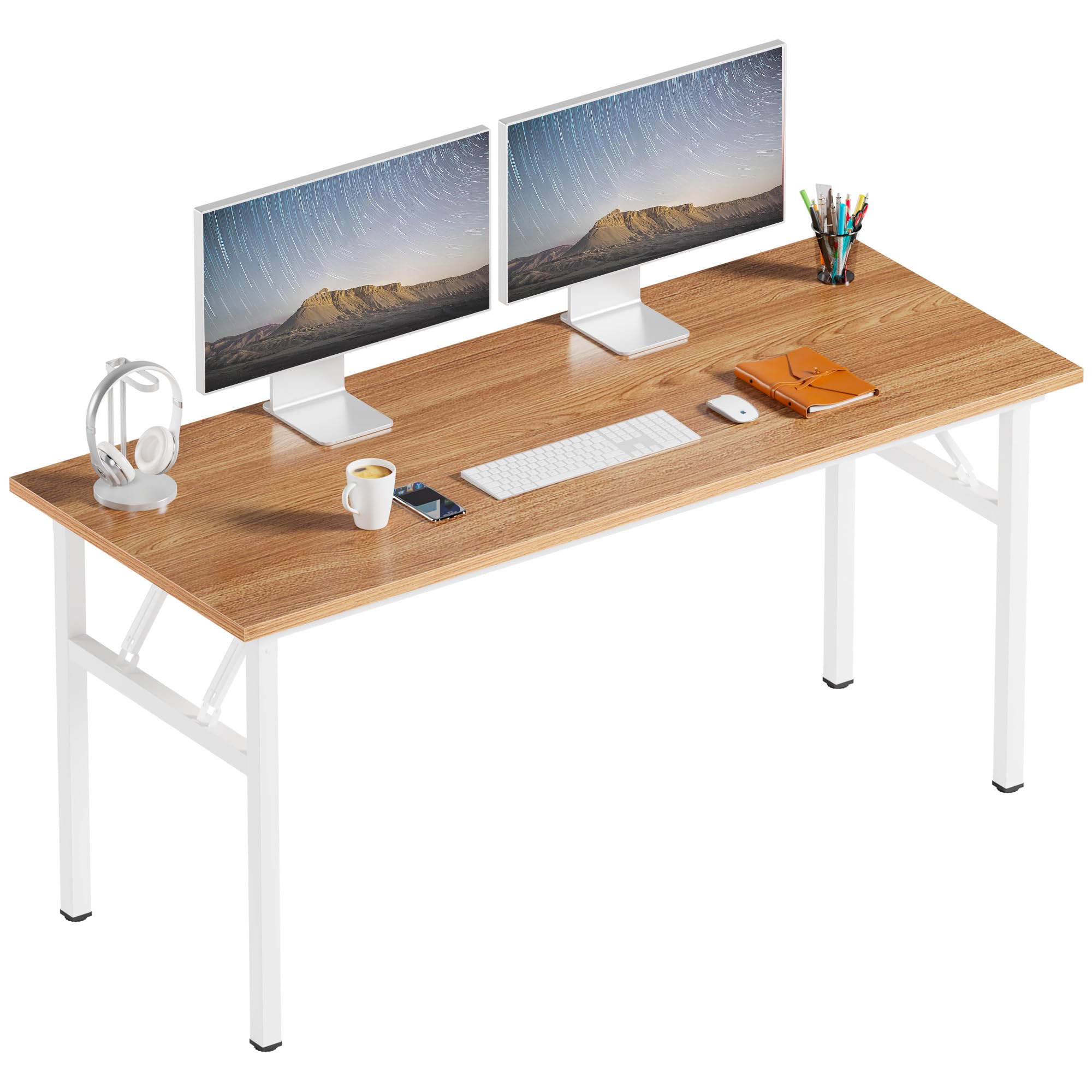 Need Folding Desk, 54 inch Large Computer Desk for Home Office, No Install Needed Study Student Writing Table Desk Workstation, Teak Black