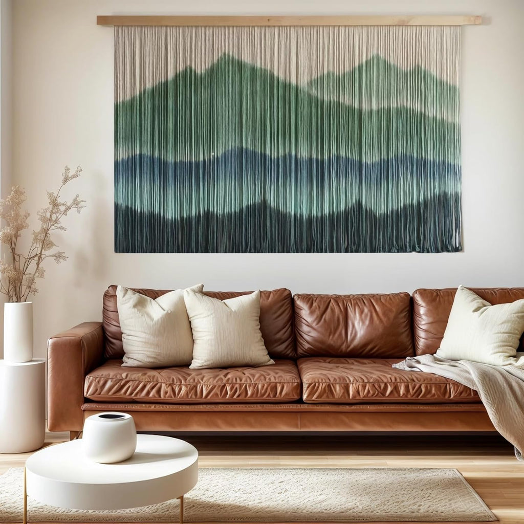 Sdjazl Woven Boho Macrame Wall Hanging Home Decor Tapestry Dip-Dyed Large Modern Handmade Colorful Mountain Landspace for Living room (green)