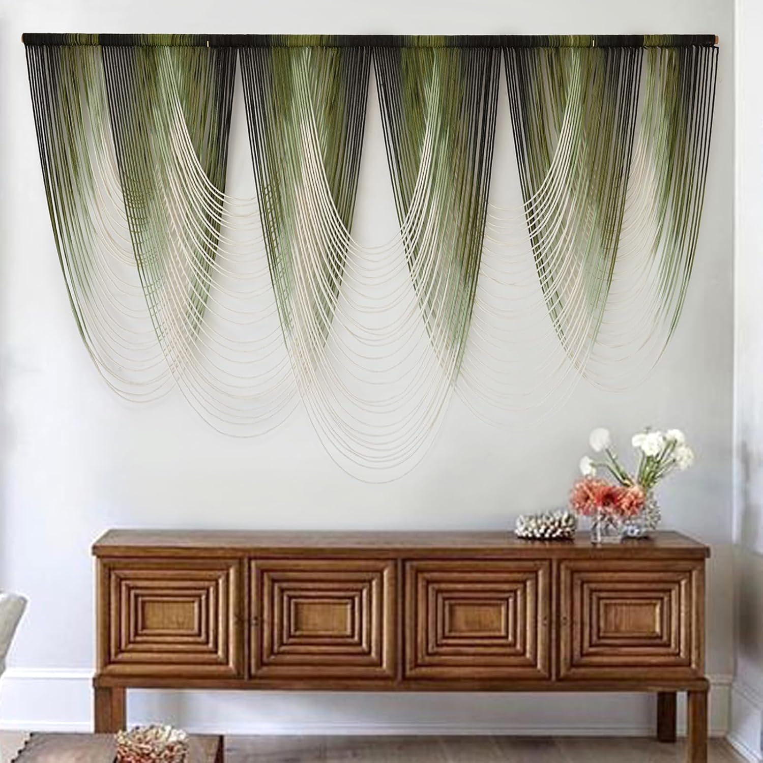 Macrame Wall Hanging Dip-Dyed Large Macrame Wall Decor Yarn Tapestry 57" W x 41" L For Headboard Bedroom Living Room Boho Fiber Home Art