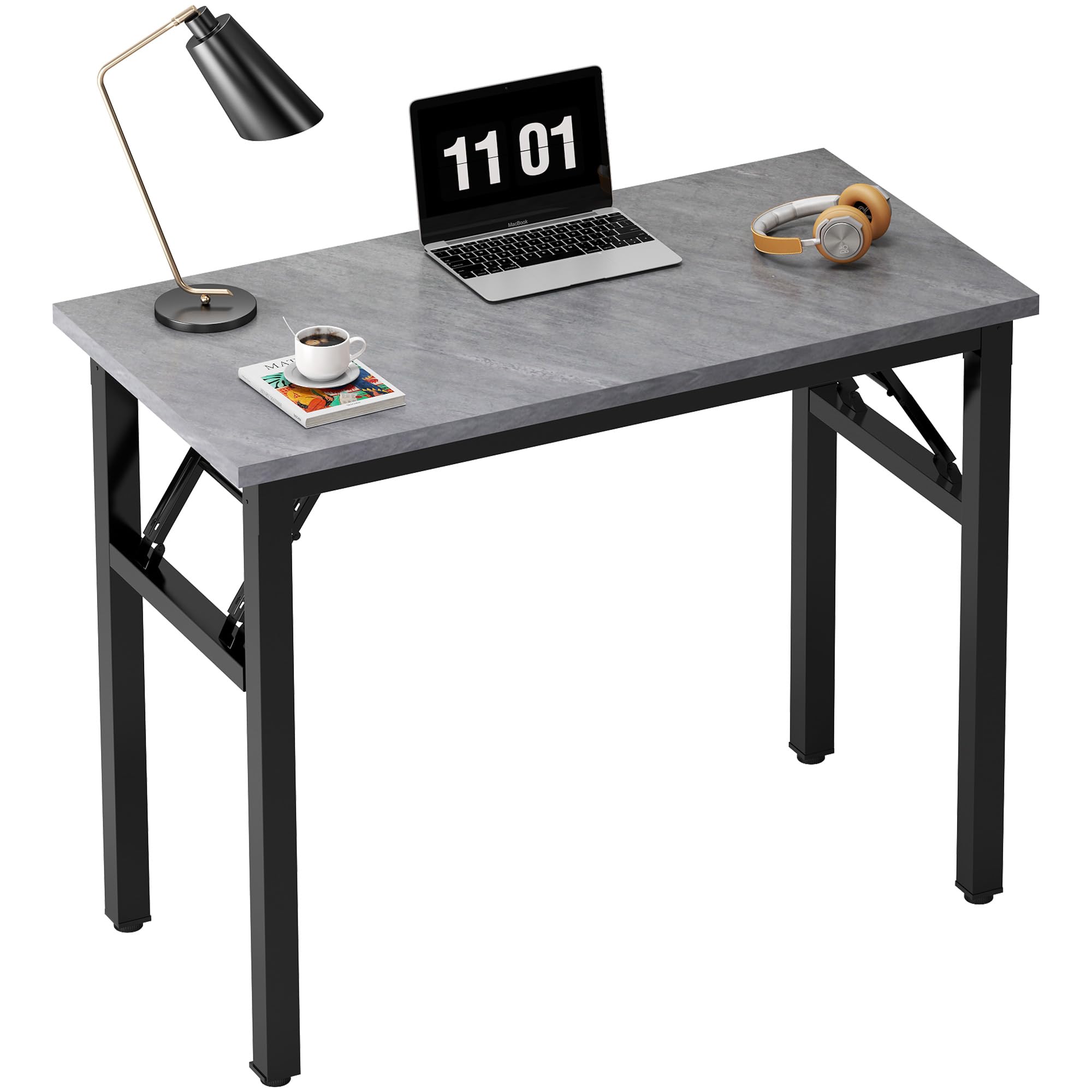 Need Folding Desk, 54 inch Large Computer Desk for Home Office, No Install Needed Study Student Writing Table Desk Workstation, Teak Black