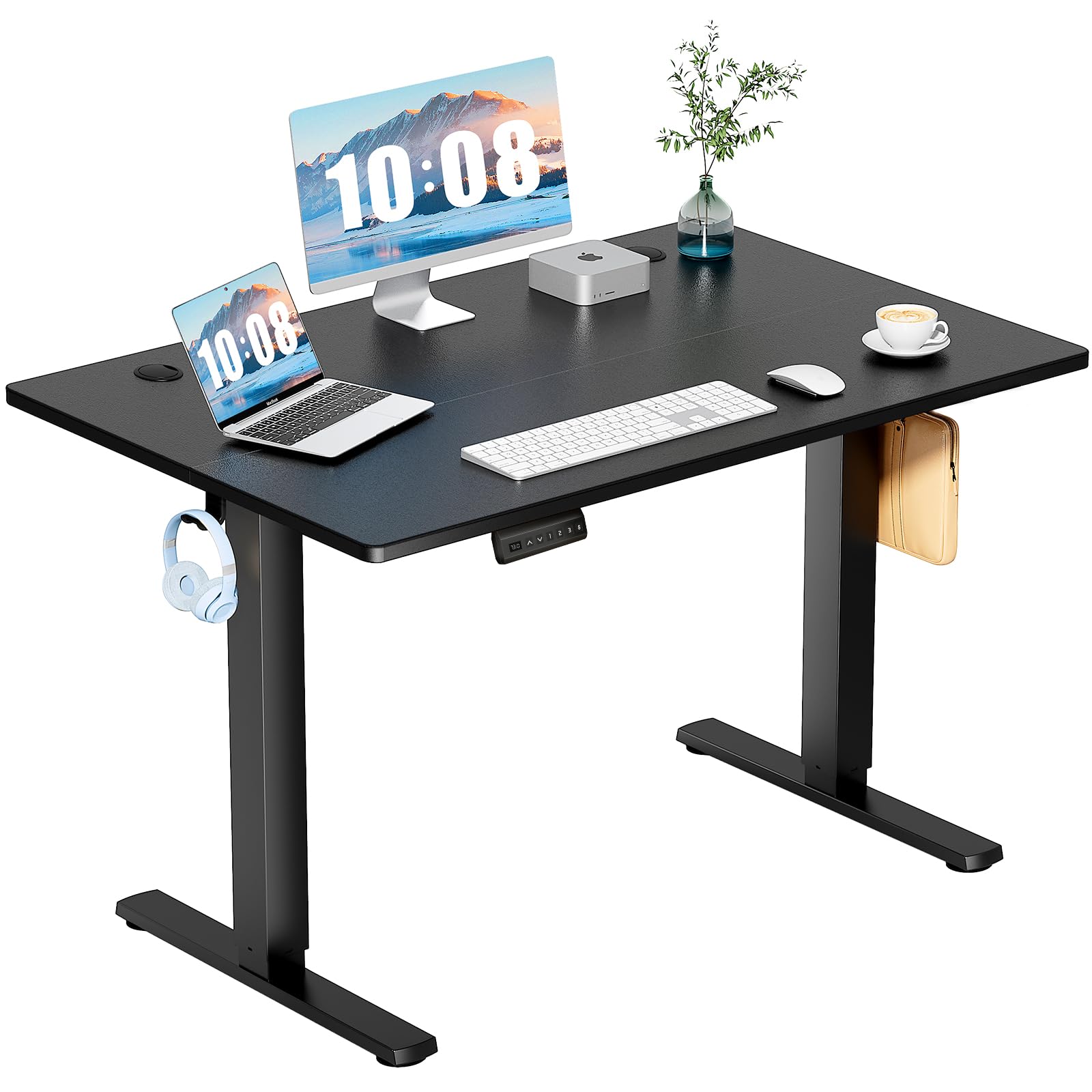 DUMOS 63 Inch Electric Standing Desk Height Adjustable, Sit to Stand Computer Workstations Large Work PC Table Home Office Writing Gaming Desks with Memory Presets for Walking Pad, Bedroom, Rustic
