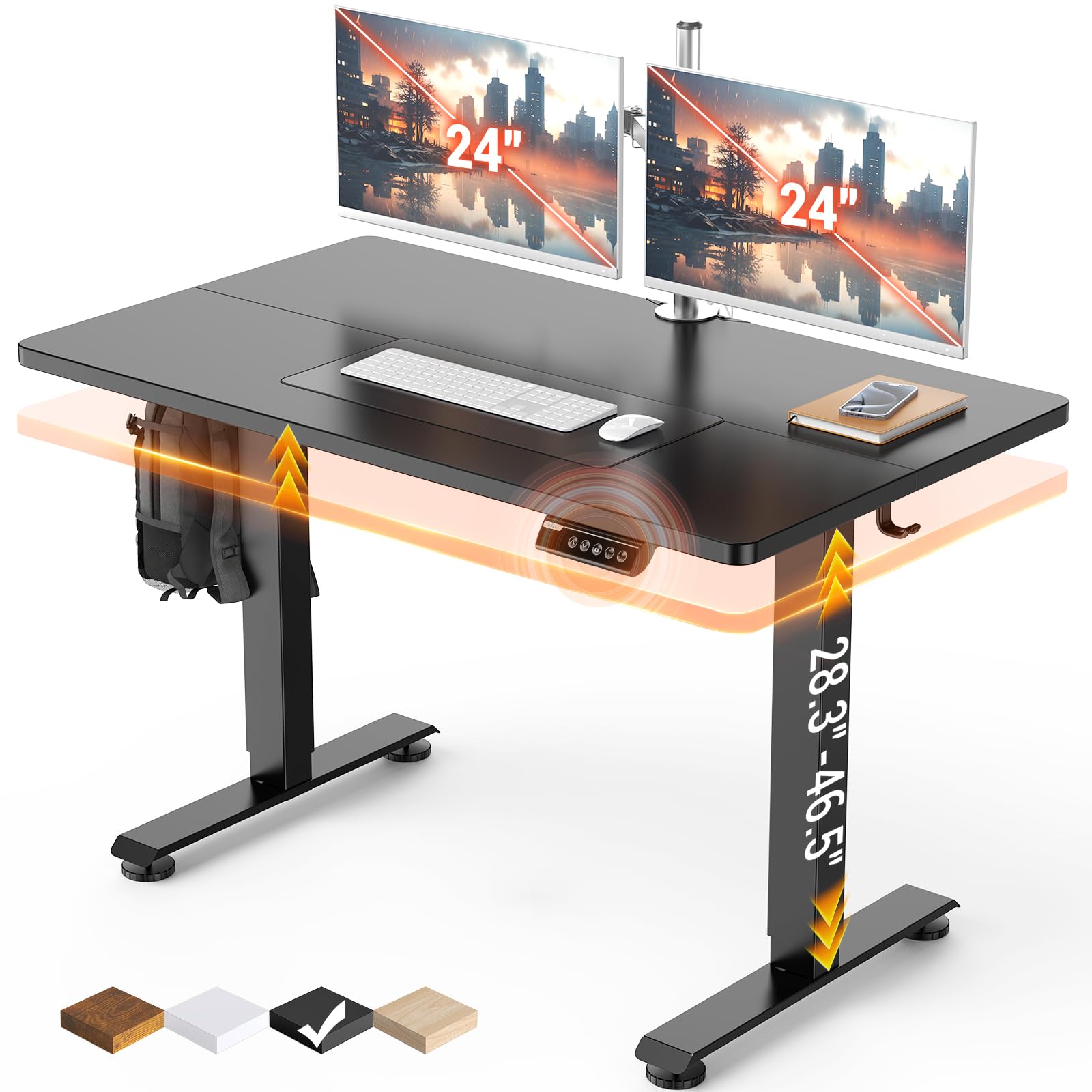 Veken 55 Inch Large Electric Standing Desk,Sit to Stand Up, Heights Adjustable, Work Home Office Computer Table for Study, Walking Pad, Writing, and Games, Wooden Desktop Desks, White