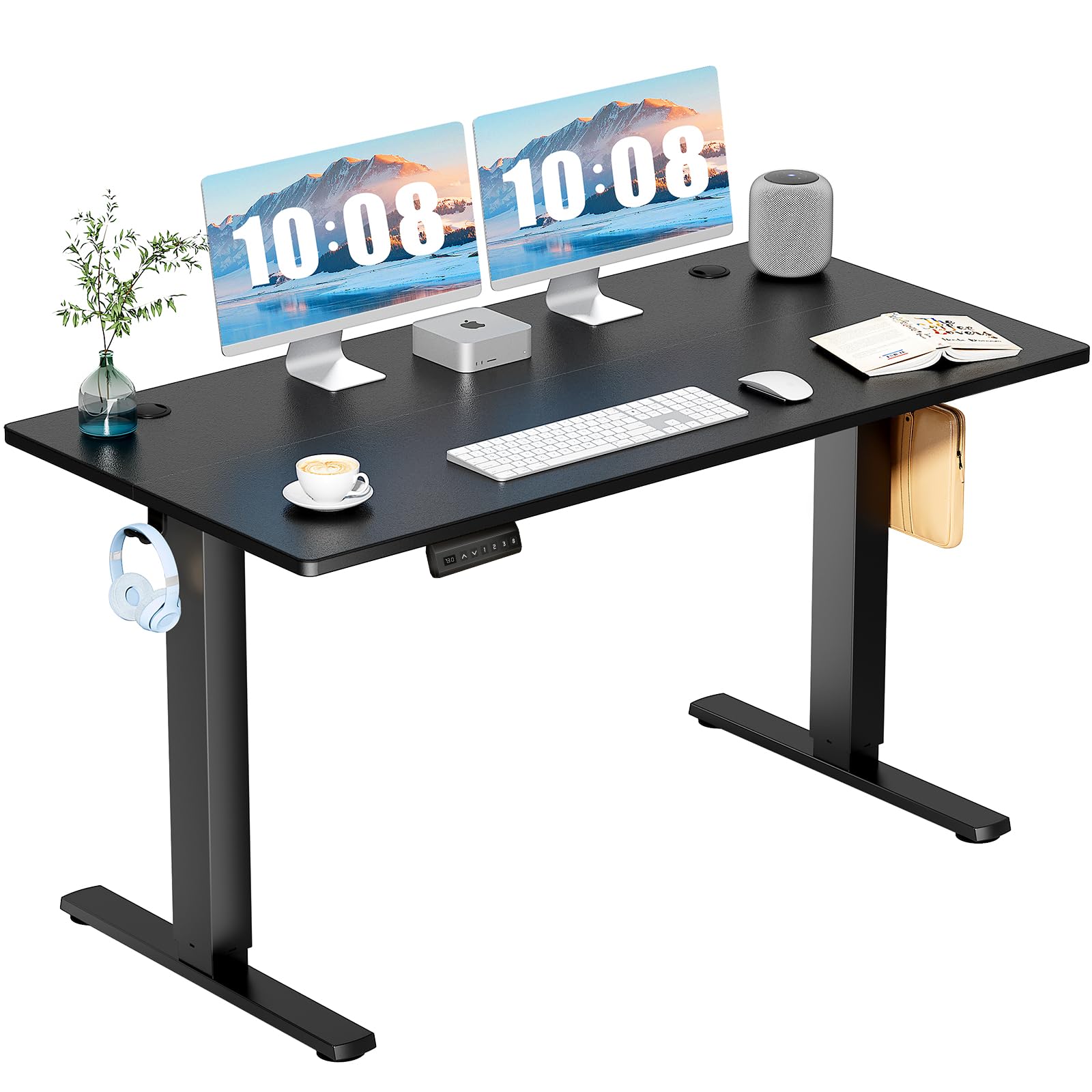 DUMOS 63 Inch Electric Standing Desk Height Adjustable, Sit to Stand Computer Workstations Large Work PC Table Home Office Writing Gaming Desks with Memory Presets for Walking Pad, Bedroom, Rustic