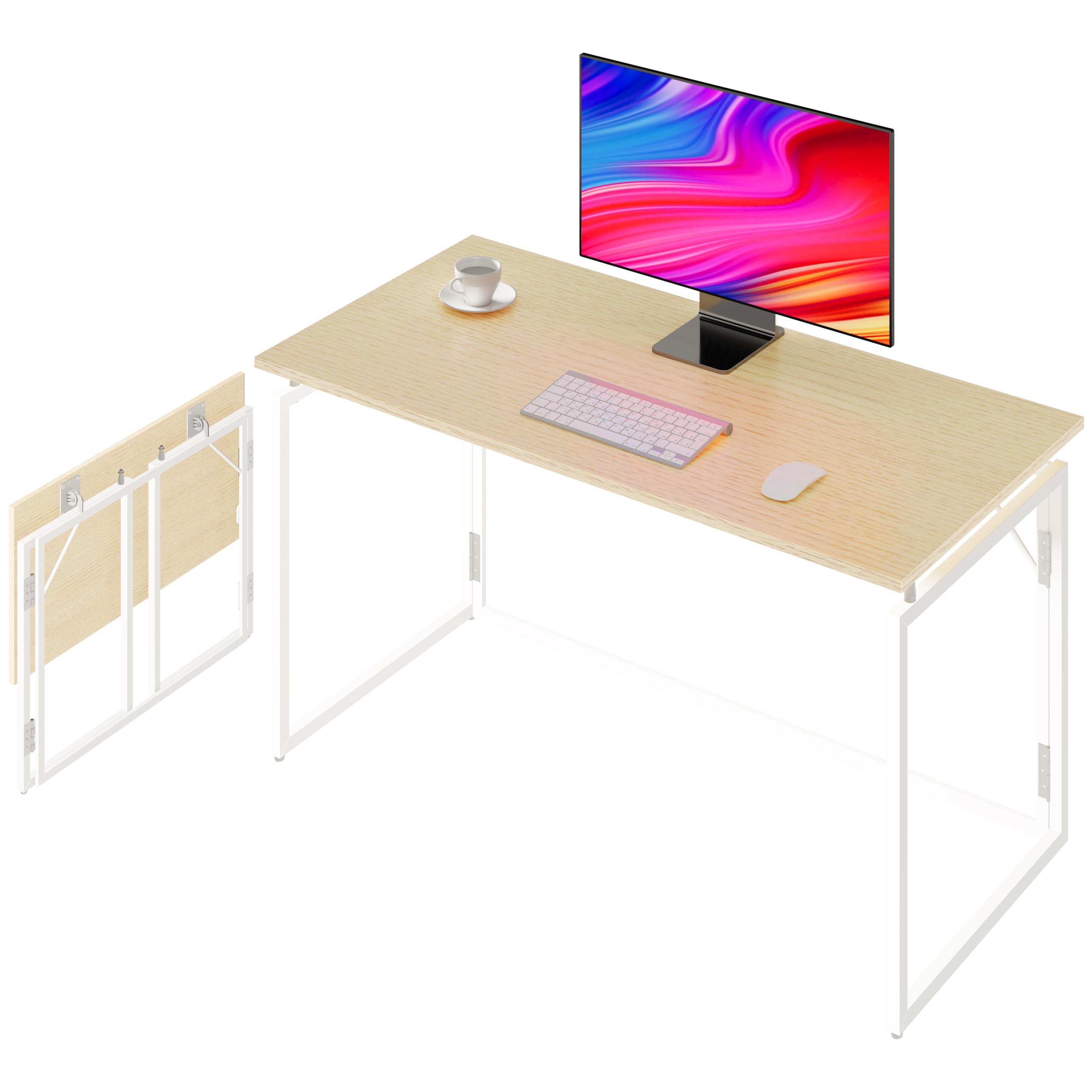 alawooder Folding Desk - 31.5" Wood Top Foldable Desk for Small Spaces | No Assembly Required Compact Desk for Home Office, Writing, and Study