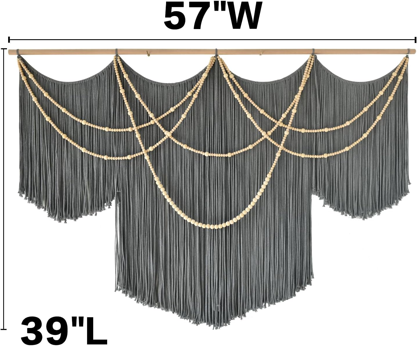 Flber Macrame Wall Hanging Boho Wall Art Beads Tassels Modern for Living Room Bedroom Large Geometric Wall Decor 57" W x 39" L