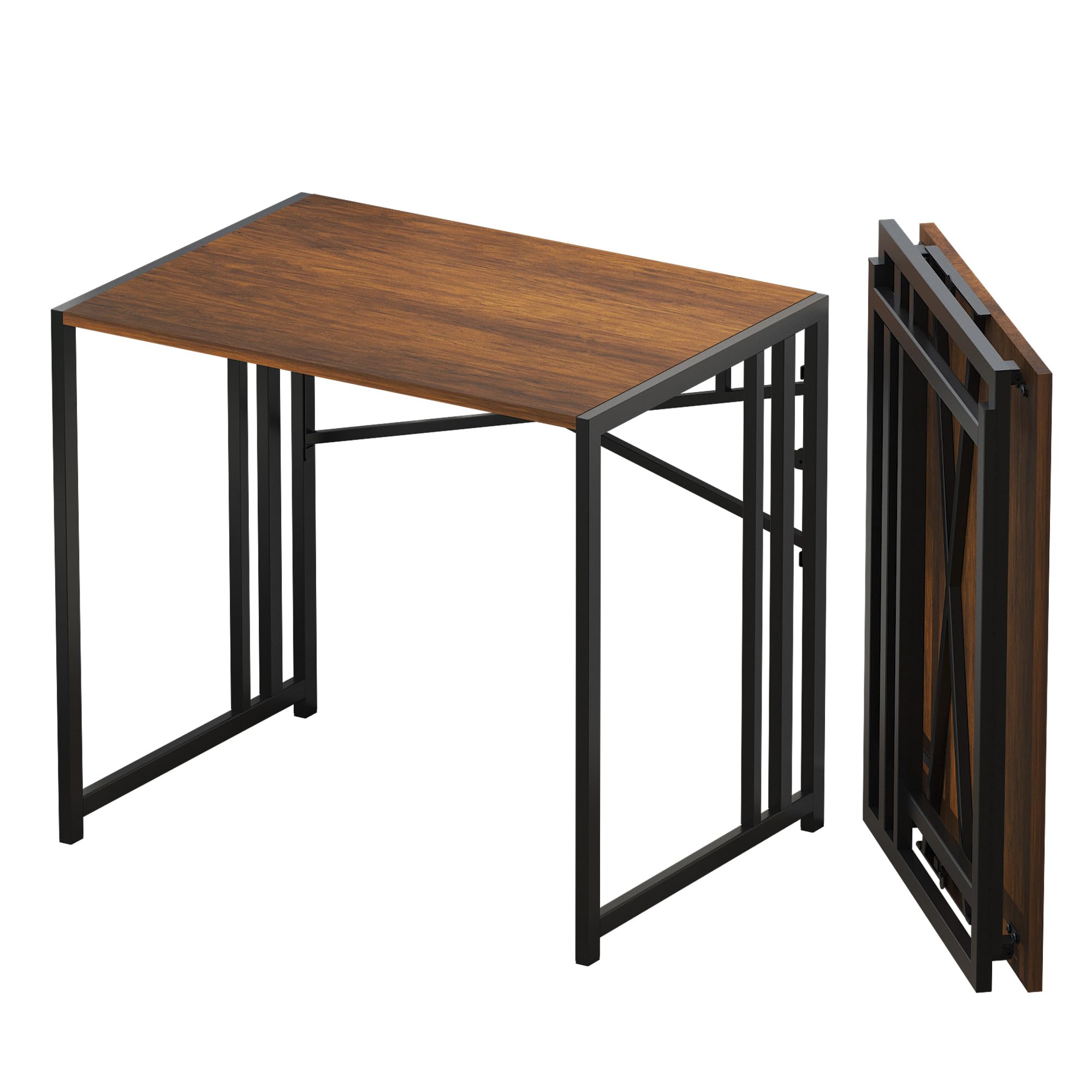 Lutown Teen Folding Computer Desk - 32 inch, Writing & Gaming, Small Space Office Desk, Black, No Assembly Required