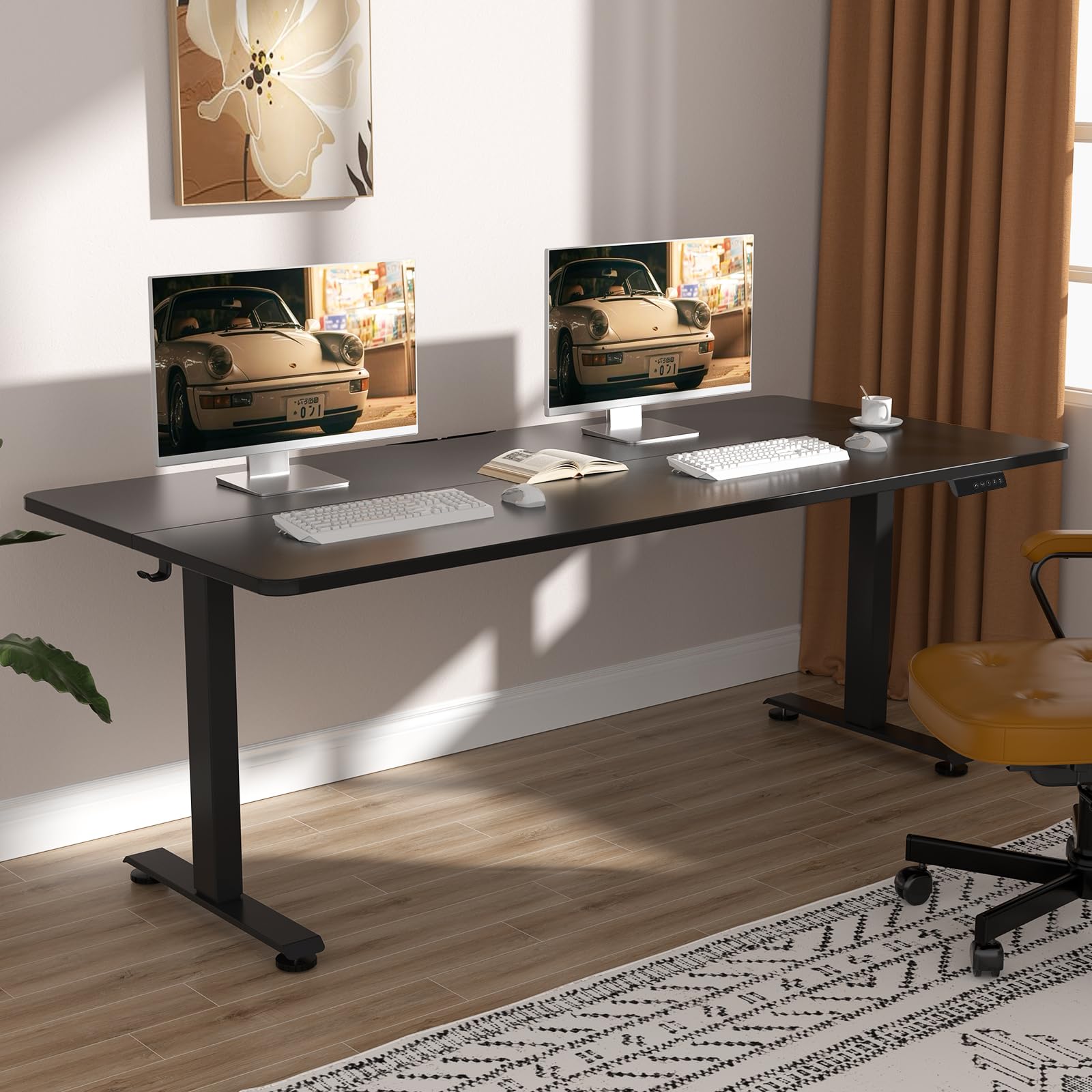 Veken 55 Inch Large Electric Standing Desk,Sit to Stand Up, Heights Adjustable, Work Home Office Computer Table for Study, Walking Pad, Writing, and Games, Wooden Desktop Desks, White