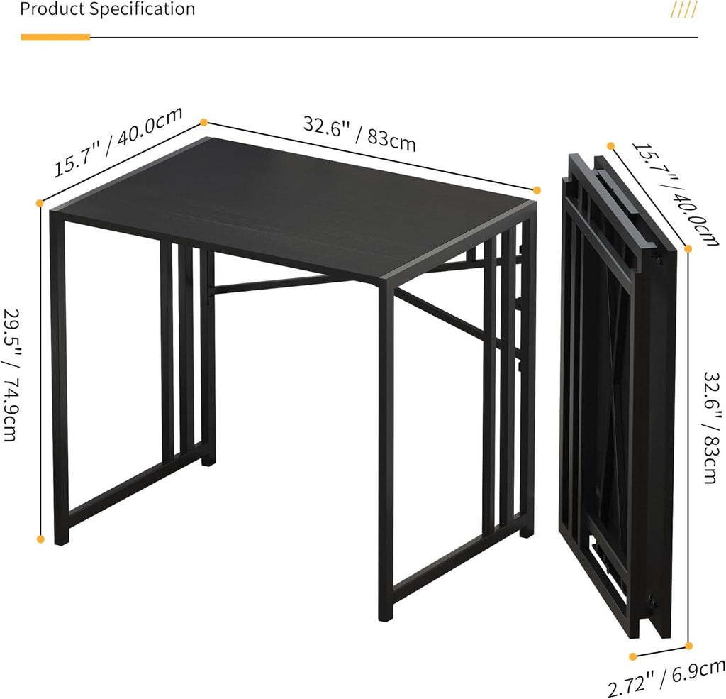 Lutown Teen Folding Computer Desk - 32 inch, Writing & Gaming, Small Space Office Desk, Black, No Assembly Required
