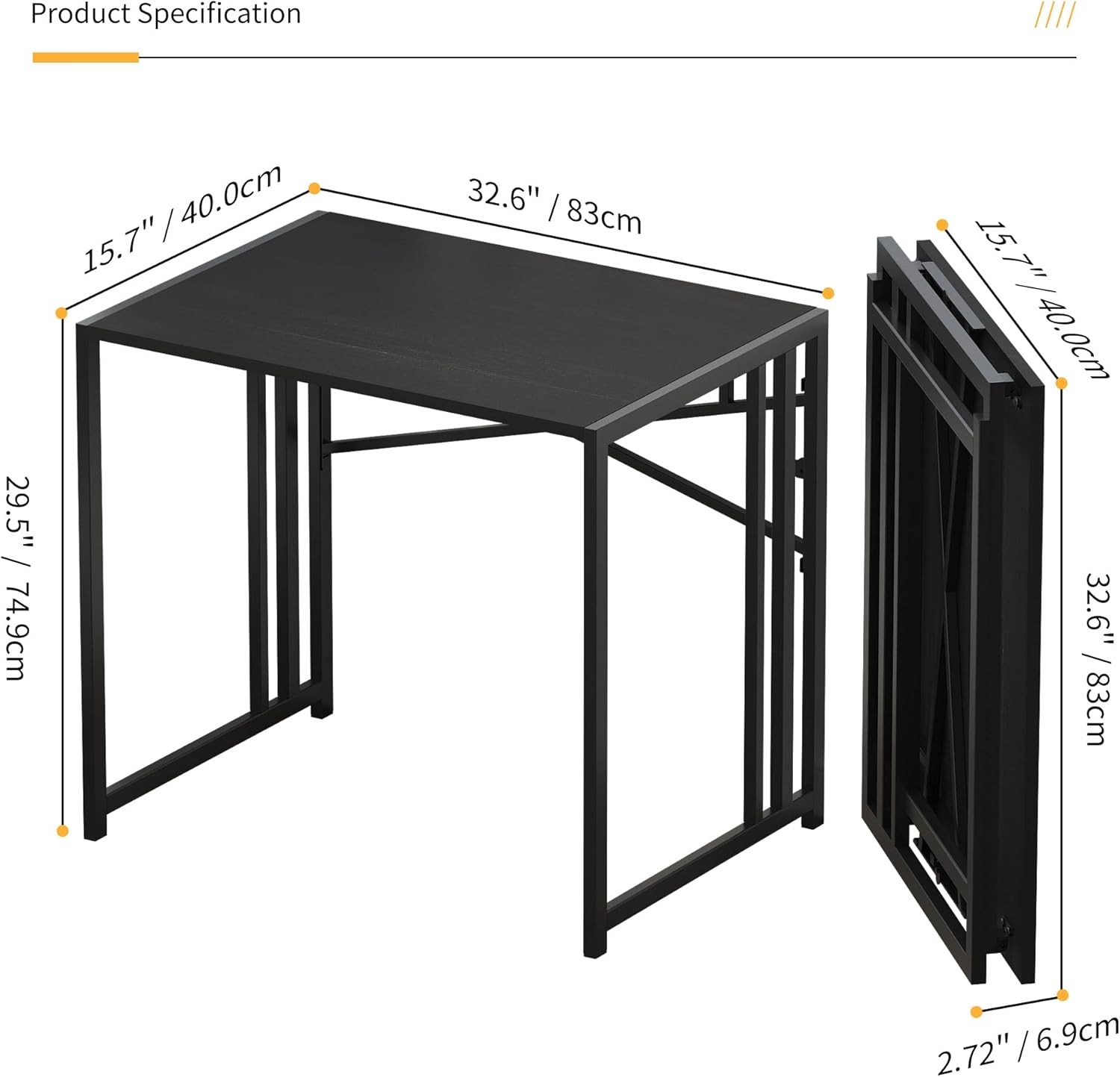 Lutown Teen Folding Computer Desk - 32 inch, Writing & Gaming, Small Space Office Desk, Black, No Assembly Required