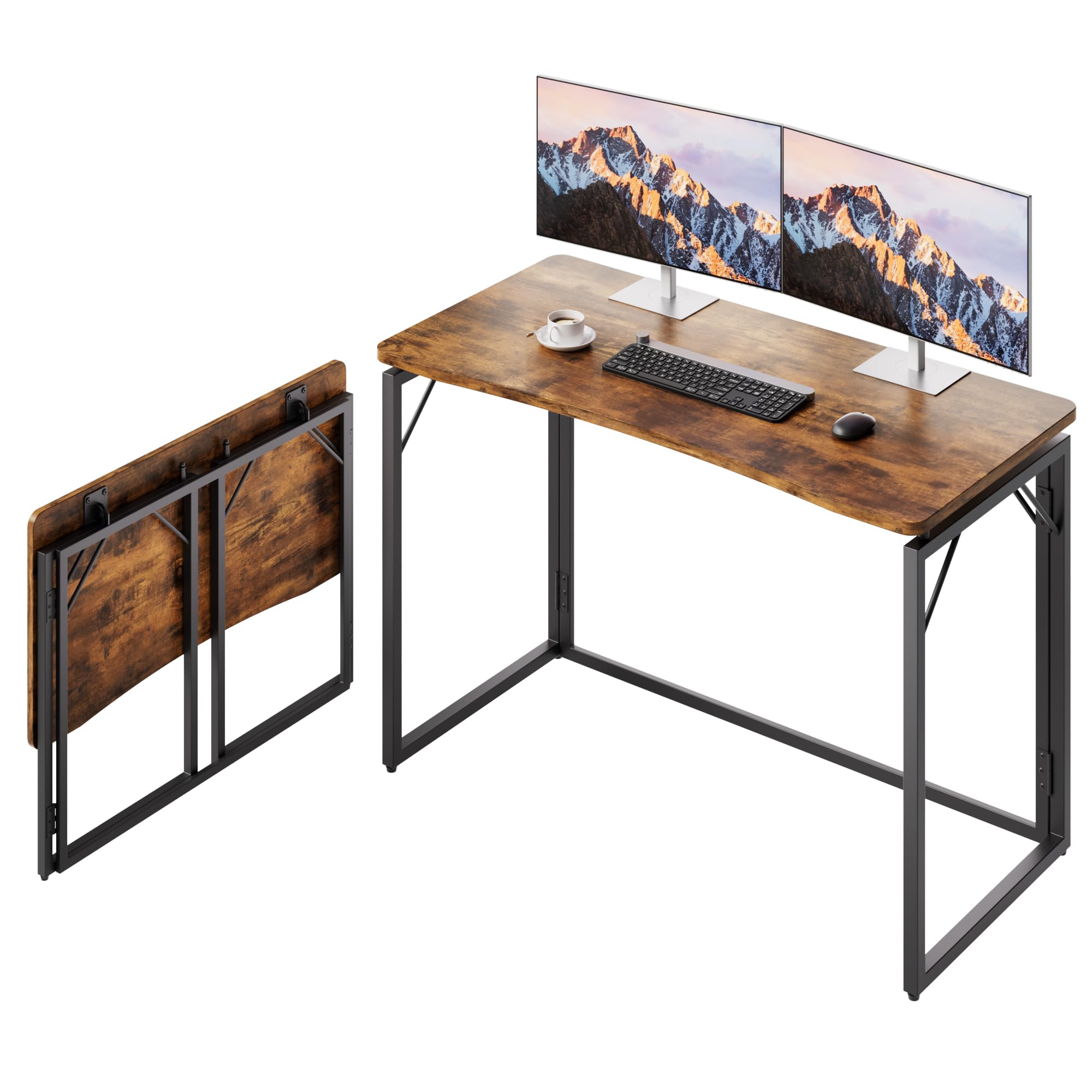 JOYMOOP 31.5" Folding Desk - Brown, No Assembly Small Foldable Desk for Home, Office, Wooden Top Folding Computer Desk for Working, Writing, Studying
