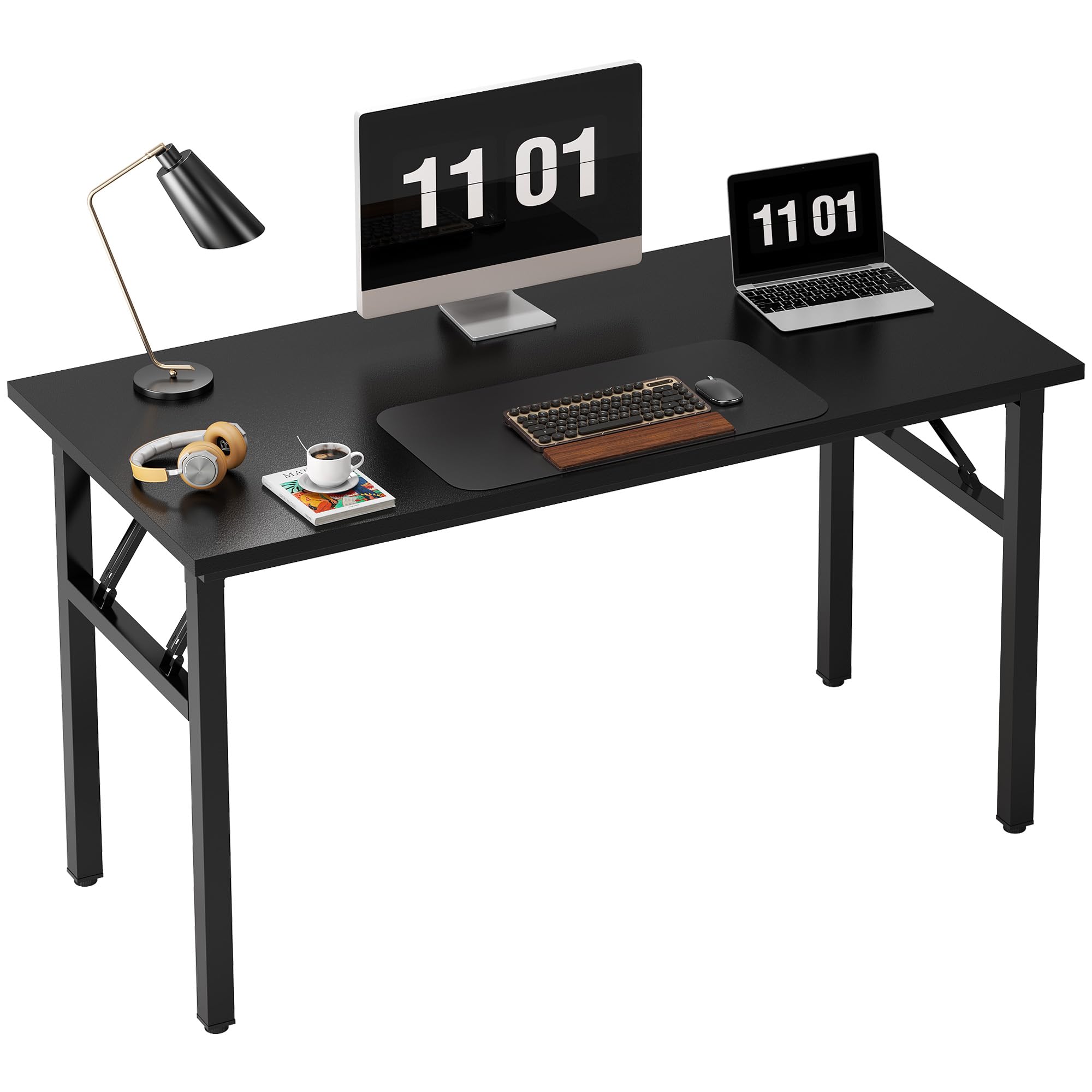 Need Folding Desk, 54 inch Large Computer Desk for Home Office, No Install Needed Study Student Writing Table Desk Workstation, Teak Black