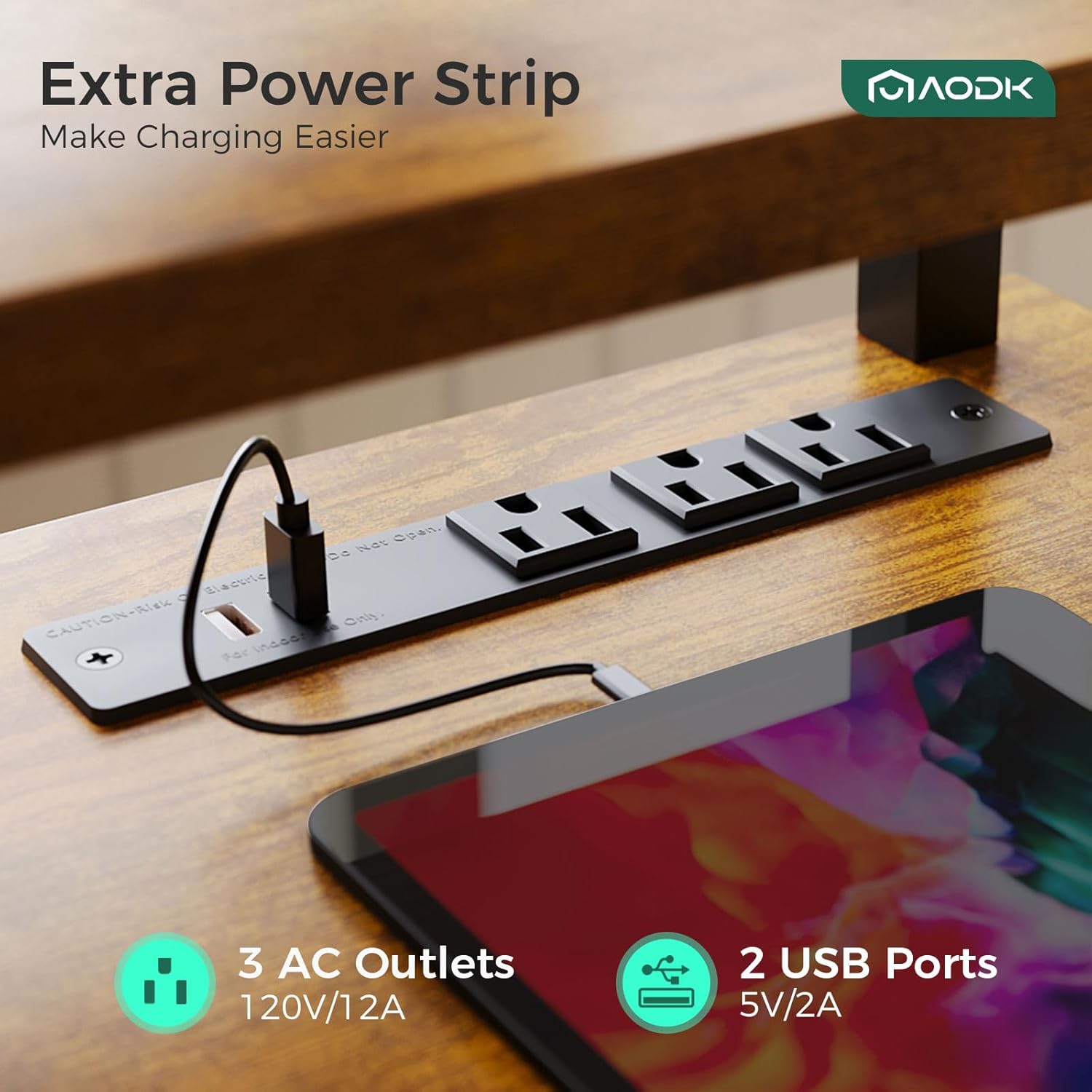 AODK Electric Standing Desk with Drawers & Keyboard Tray, 55 Inch Height Adjustable Gaming Desk with Power Outlets & LED Lights, Sit Stand Table with Monitor Stand for Home, Office, Rustic Brown